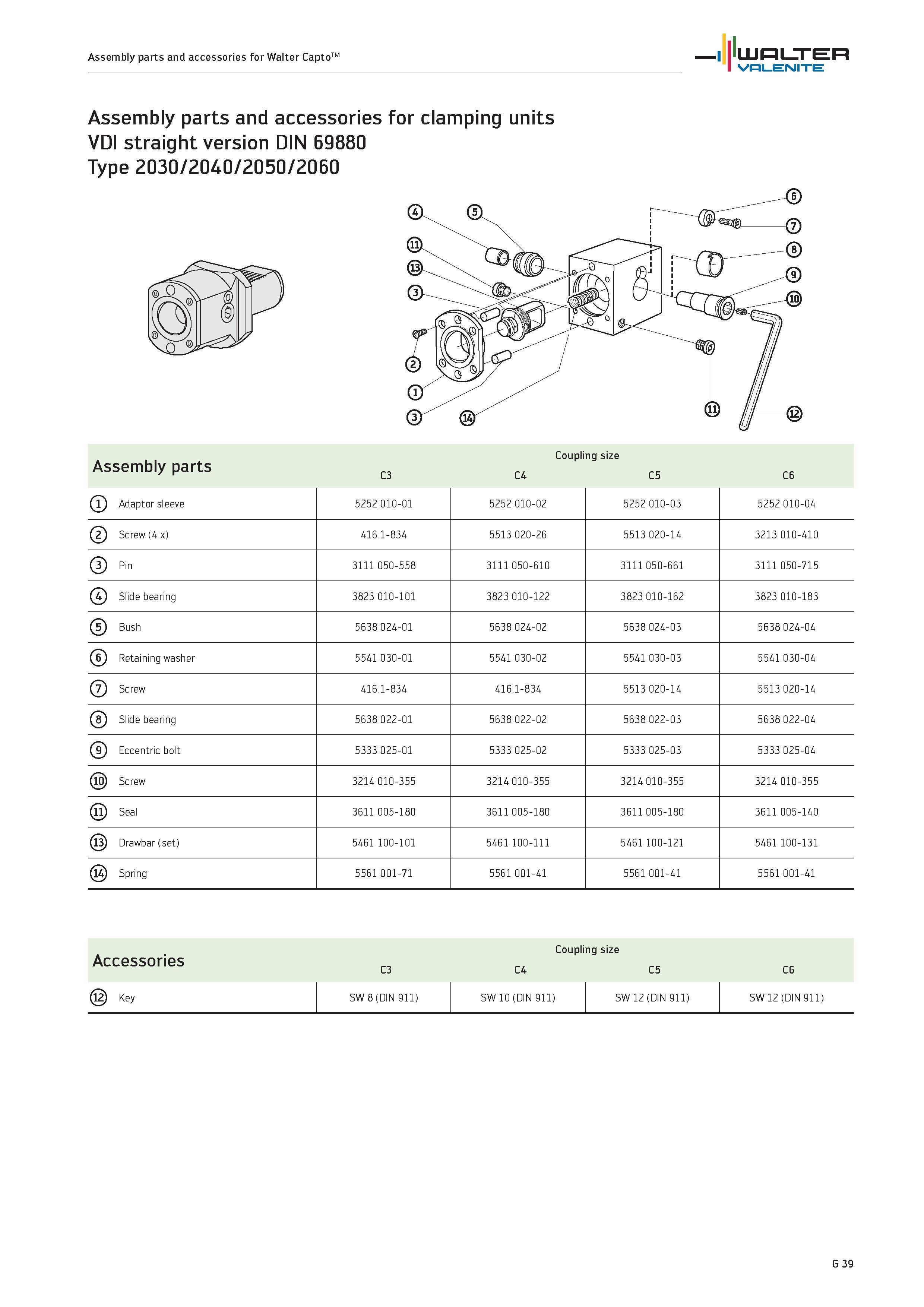 2421 Assembly parts and accessories for Walter CaptoTM WALTER Valenite Assembly parts and accessories for clamping units VDI straight version DIN 6988 Каталог WALTER 2012 Металлорежущий инструмент и инструментальная оснастка Valenite для станков и металлообрабатывающих комплексов Стр. G39