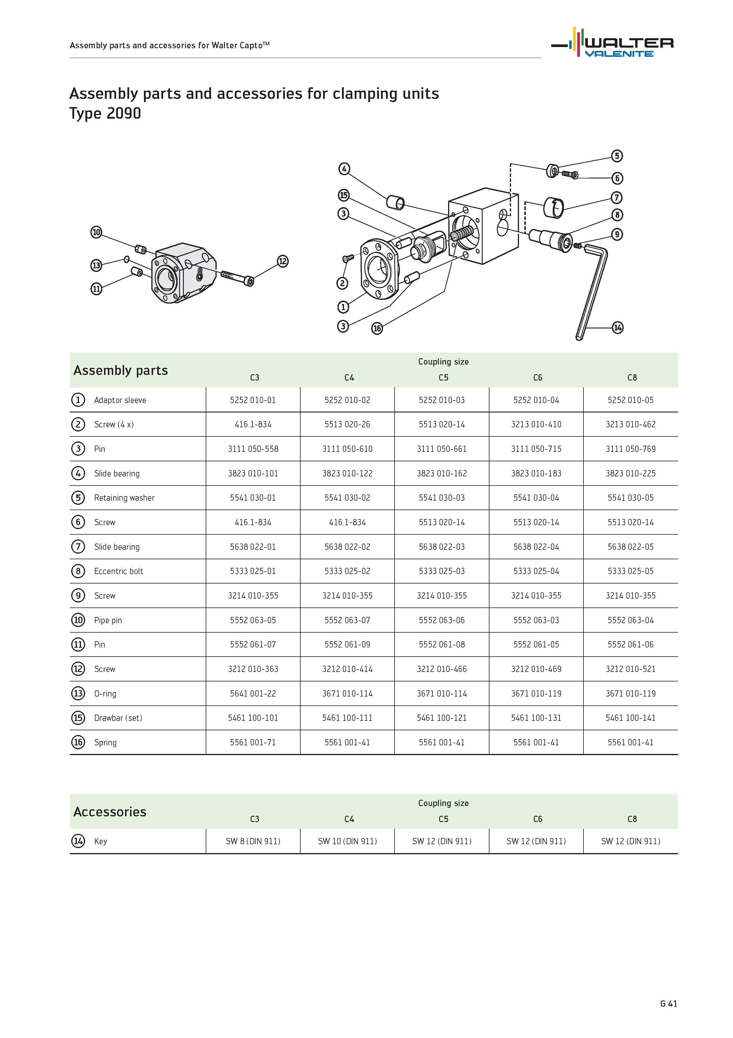 2423 Assembly parts and accessories for Walter CaptoTM WALTER Valenite Assembly parts and accessories for clamping units Type 2090 Assembly parts Coup Каталог WALTER 2012 Металлорежущий инструмент и инструментальная оснастка Valenite для станков и металлообрабатывающих комплексов Стр. G41