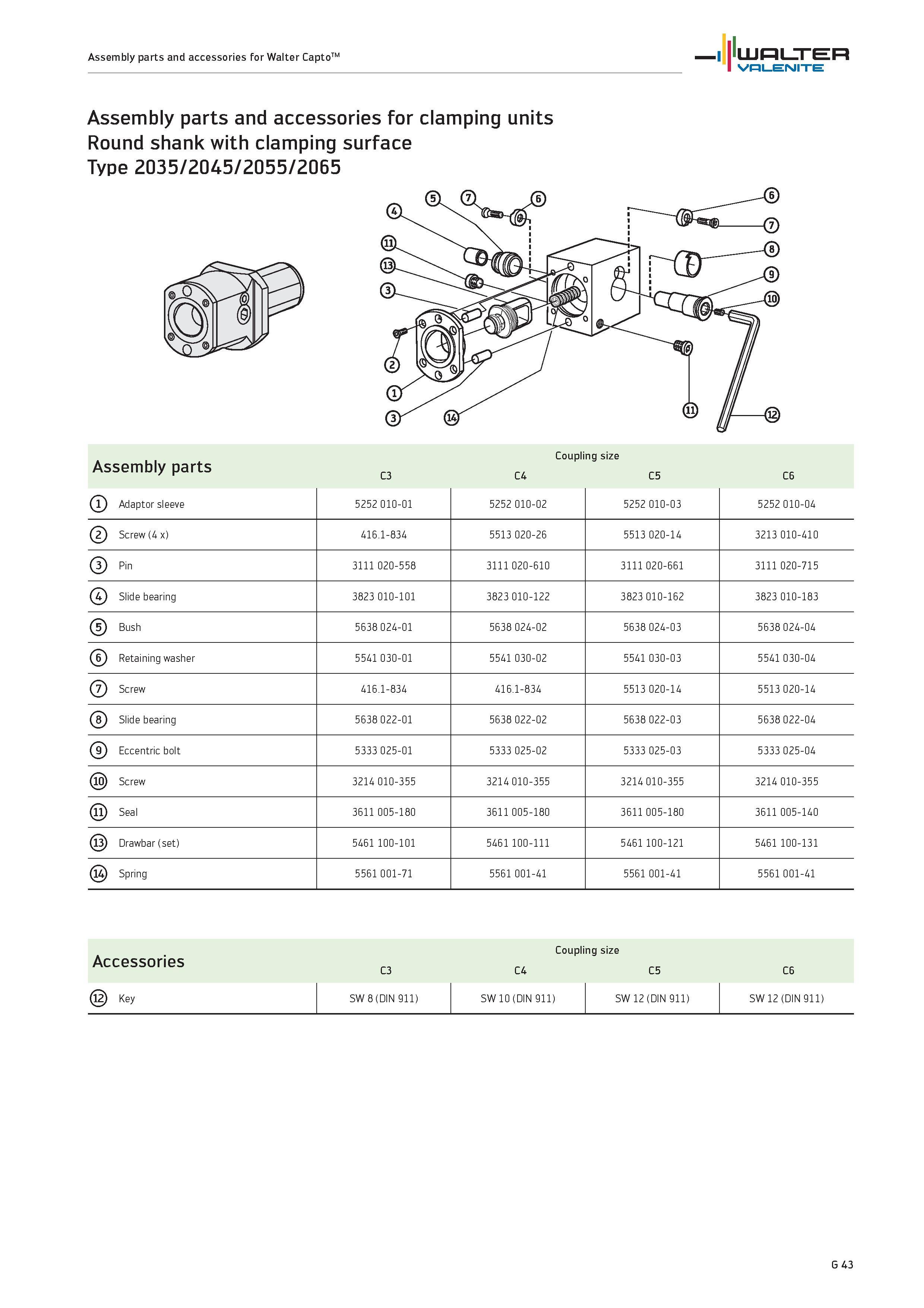 2425 Assembly parts and accessories for Walter CaptoTM PLUPILTER Valenite Assembly parts and accessories for clamping units Round shank with clamping Каталог WALTER 2012 Металлорежущий инструмент и инструментальная оснастка Valenite для станков и металлообрабатывающих комплексов Стр. G43