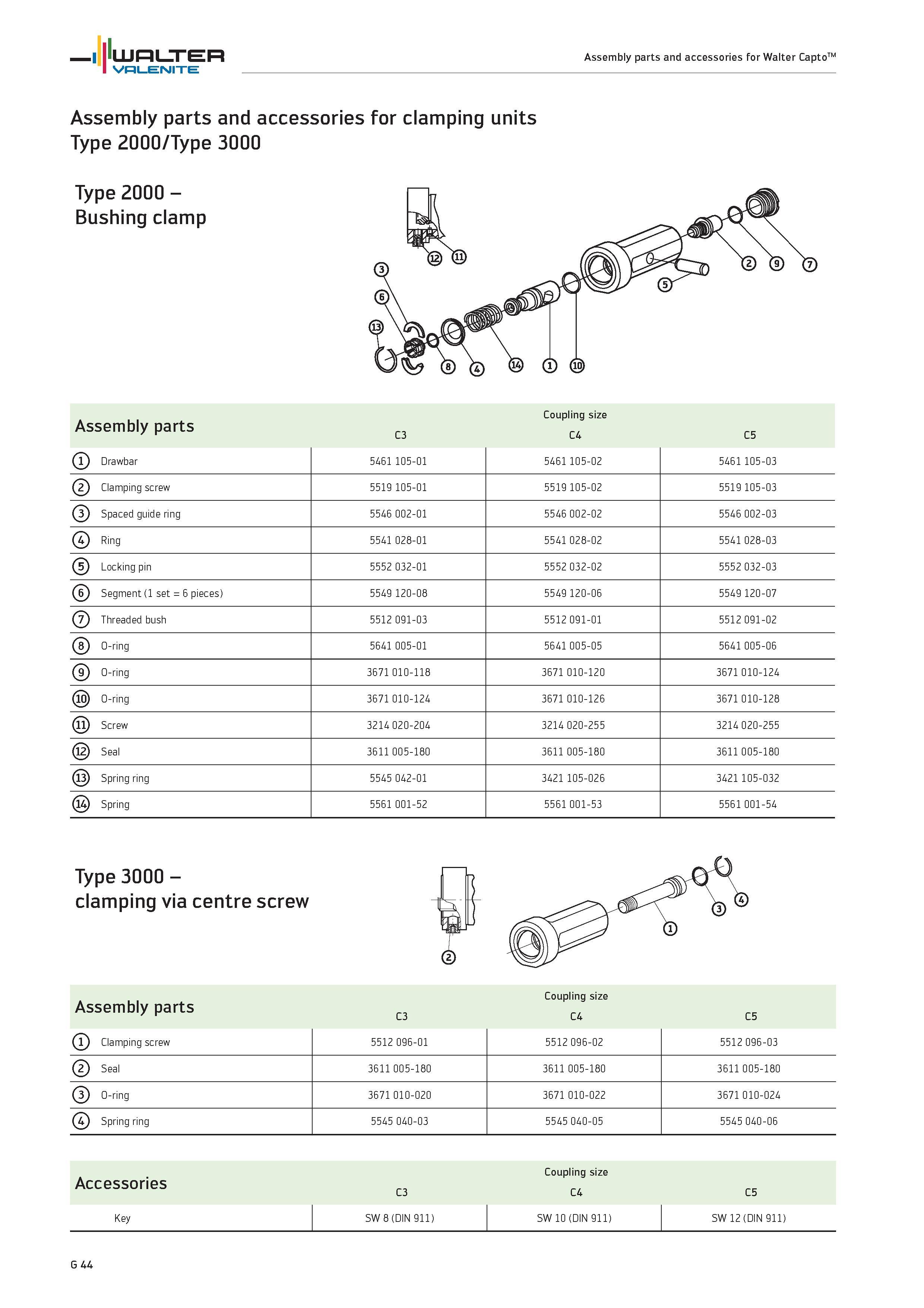 2426 WALTER Assembly parts and accessories for Walter Capto Valenite Assembly parts and accessories for clamping units Type 2000/Type 3000 Type 2000 - Каталог WALTER 2012 Металлорежущий инструмент и инструментальная оснастка Valenite для станков и металлообрабатывающих комплексов Стр. G44