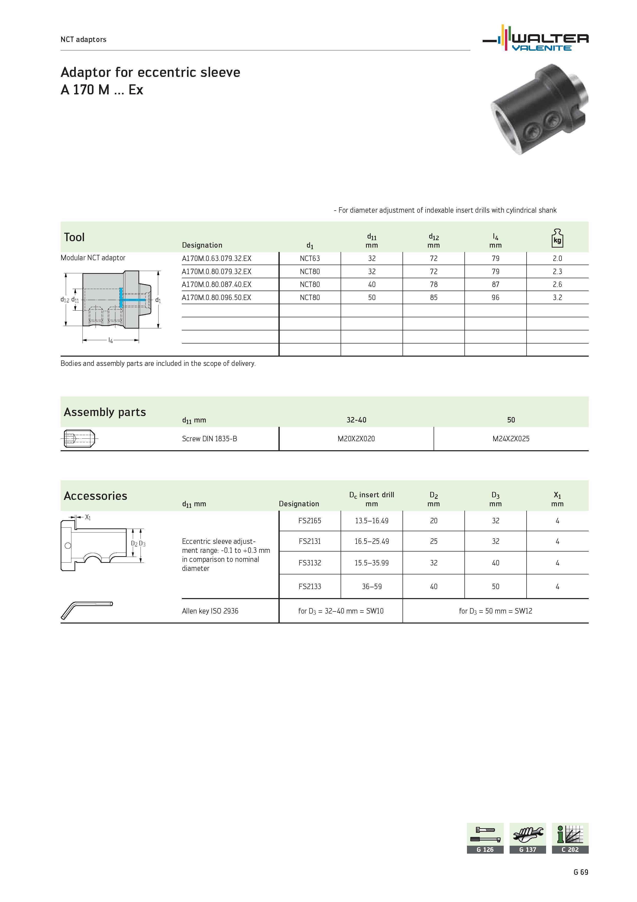 2451 WALTER Valenite NCT adaptors Adaptor for eccentric sleeve A 170 M Ex For diameter adjustment of indexable insert drills with cylindrical shank To Каталог WALTER 2012 Металлорежущий инструмент и инструментальная оснастка Valenite для станков и металлообрабатывающих комплексов Стр. G69
