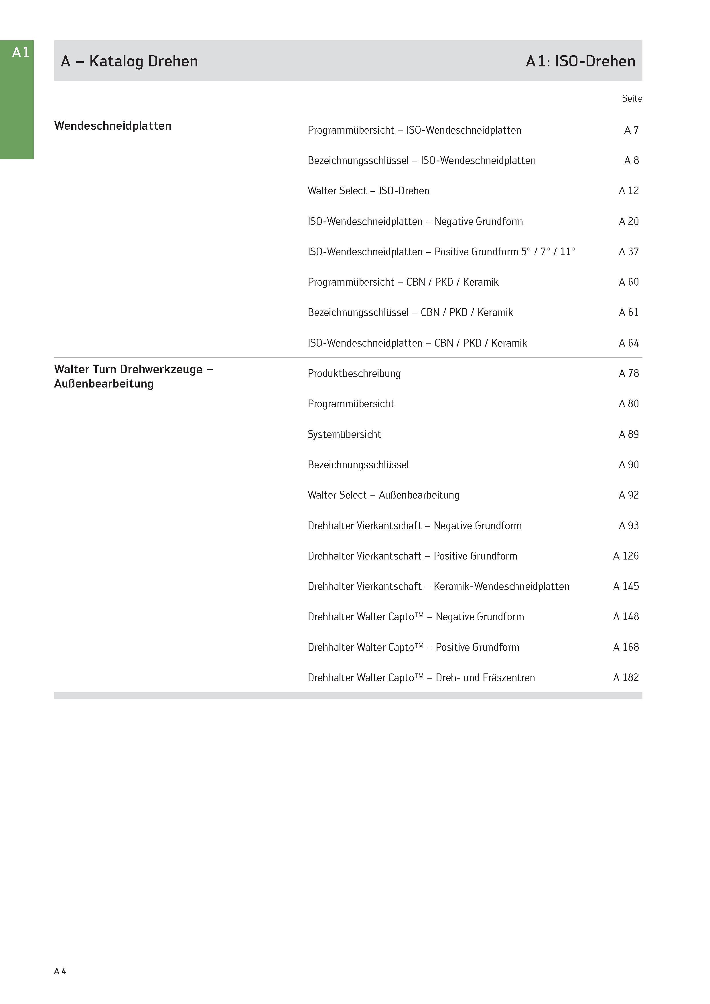 20 A - Katalog Drehen A 1: ISO-Drehen Wendeschneidplatten Programmübersicht - ISO-Wendeschneidplatten Bezeichnungsschlüssel - ISO-Wendeschneidplatte Каталог WALTER 2016 Общий Инструмент станочный режущий и инструментальная оснастка Фрезы монолитные и сборные с твердосплавными сменными пластинами Сверла Резцы Оправки Стр. A4