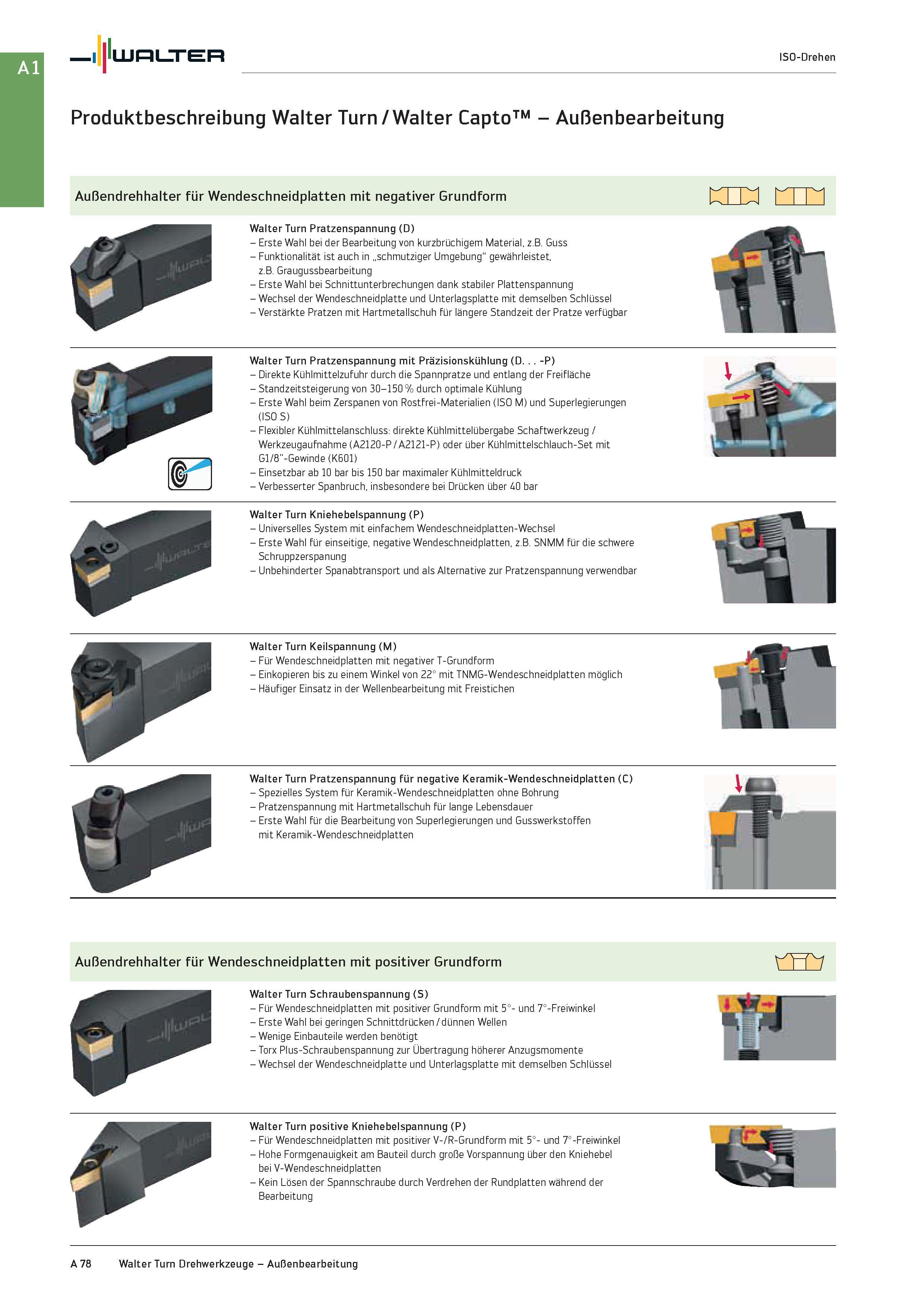94 Walter ISO-Drehen Produktbeschreibung Walter Turn / Walter Capto - Außenbearbeitung Außendrehhalter für Wendeschneidplatten mit negativer Grundfo Каталог WALTER 2016 Общий Инструмент станочный режущий и инструментальная оснастка Фрезы монолитные и сборные с твердосплавными сменными пластинами Сверла Резцы Оправки Стр. A78