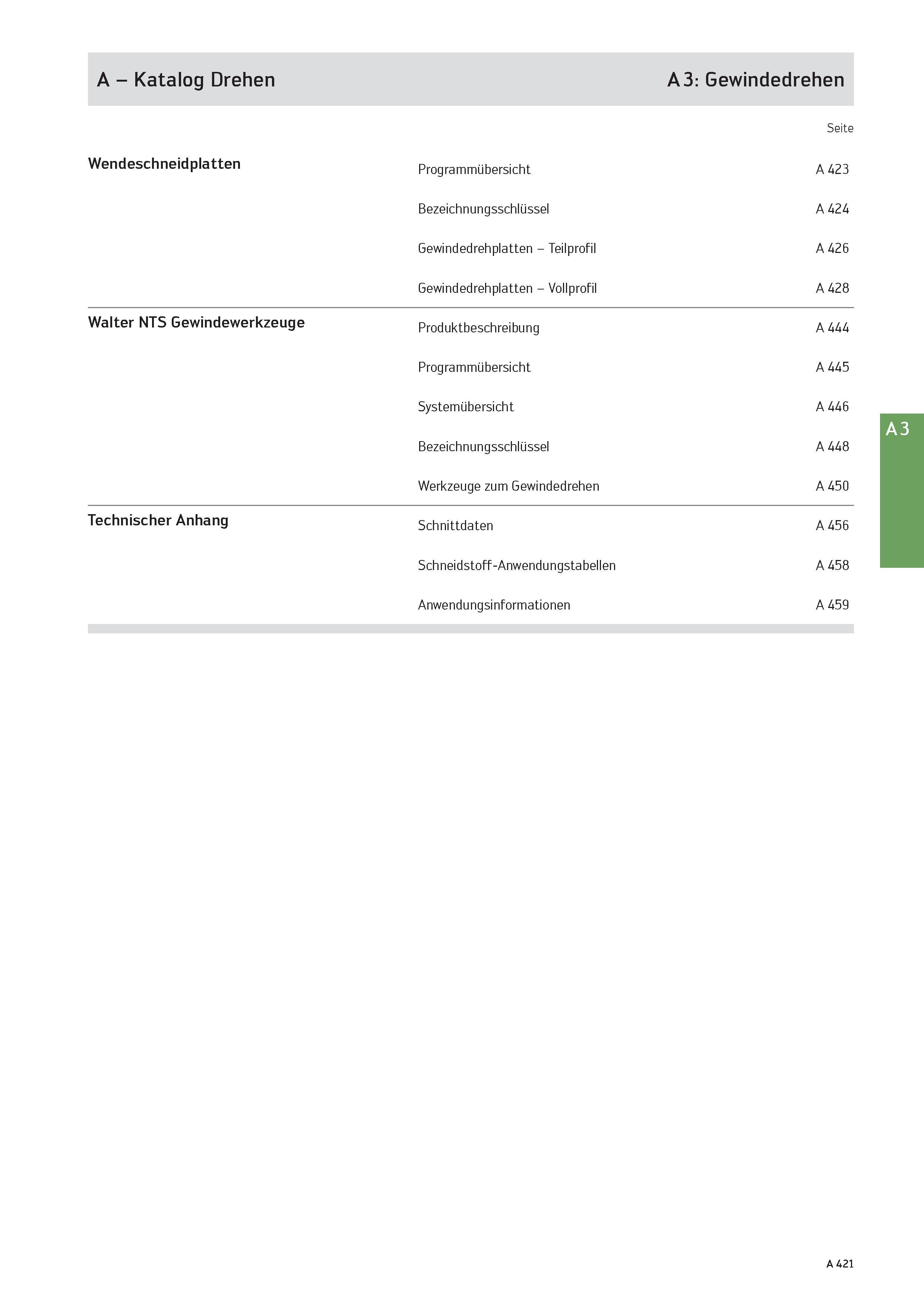 437 A - Katalog Drehen A 3: Gewindedrehen Seite Wendeschneidplatten Programmübersicht A 423 Bezeichnungsschlüssel A 424 Gewindedrehplatten - Teilprof Каталог WALTER 2016 Общий Инструмент станочный режущий и инструментальная оснастка Фрезы монолитные и сборные с твердосплавными сменными пластинами Сверла Резцы Оправки Стр. A421