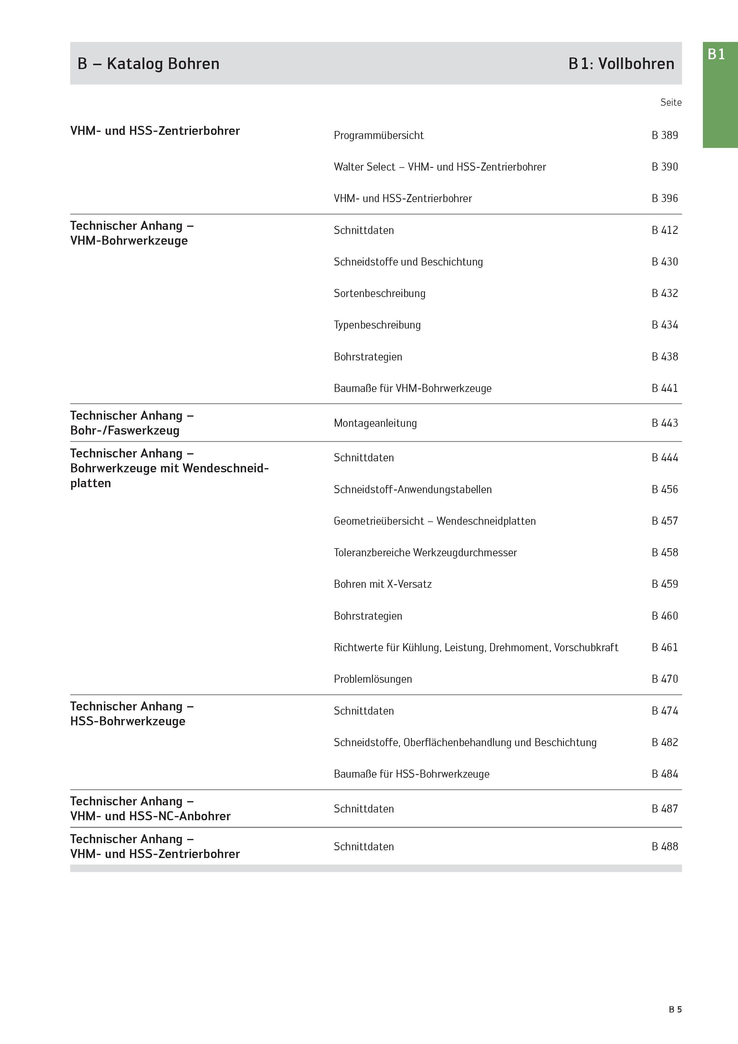 519 B - Katalog Bohren B 1: Vollbohren Seite VHM- und HSS-Zentrierbohrer Programmübersicht B 389 Walter Select - VHM- und HSS-Zentrierbohrer B 390 VH Каталог WALTER 2016 Общий Инструмент станочный режущий и инструментальная оснастка Фрезы монолитные и сборные с твердосплавными сменными пластинами Сверла Резцы Оправки Стр. B5