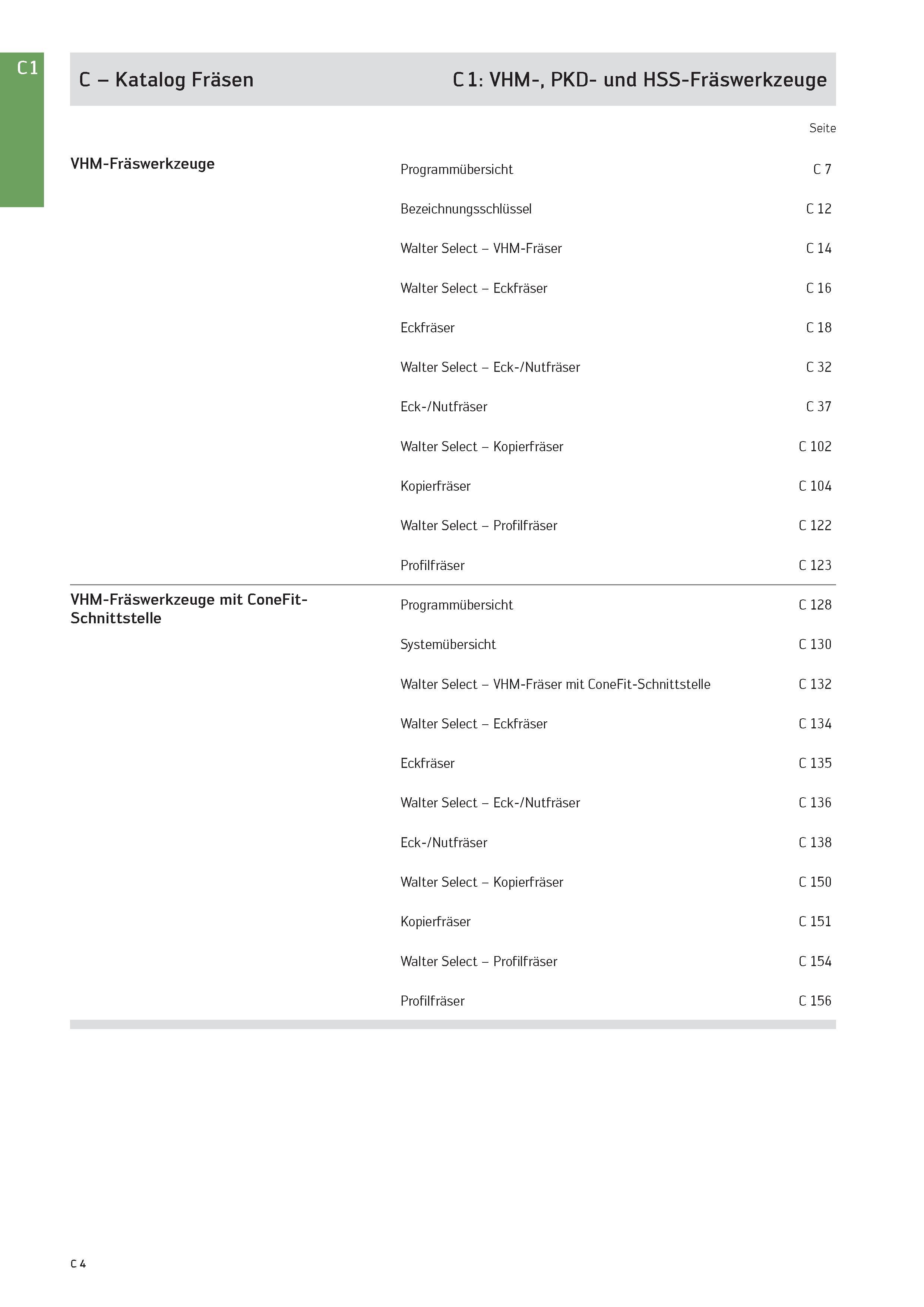 1716 C - Katalog Fräsen C 1: VHM-, PKD- und HSS-Fräswerkzeuge Seite VHM-Fräswerkzeuge Programmübersicht C 7 Bezeichnungsschlüssel C 12 Walter Select - Каталог WALTER 2016 Общий Инструмент станочный режущий и инструментальная оснастка Фрезы монолитные и сборные с твердосплавными сменными пластинами Сверла Резцы Оправки Стр. C4