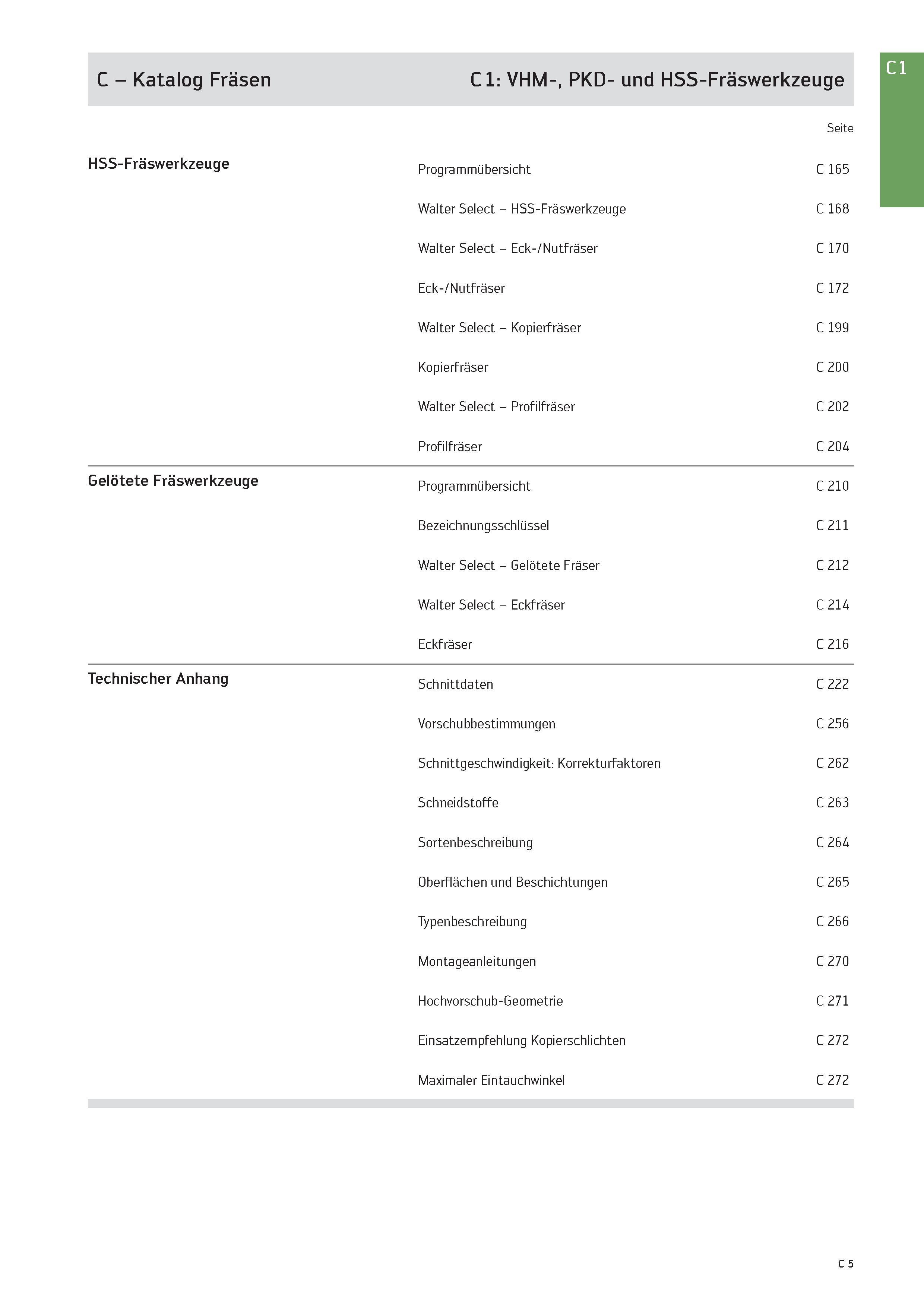 1717 C - Katalog Fräsen C 1: VHM-, PKD- und HSS-Fräswerkzeuge Seite HSS-Fräswerkzeuge Programmübersicht C 165 Walter Select - HSS-Fräswerkzeuge C 168 Каталог WALTER 2016 Общий Инструмент станочный режущий и инструментальная оснастка Фрезы монолитные и сборные с твердосплавными сменными пластинами Сверла Резцы Оправки Стр. C5