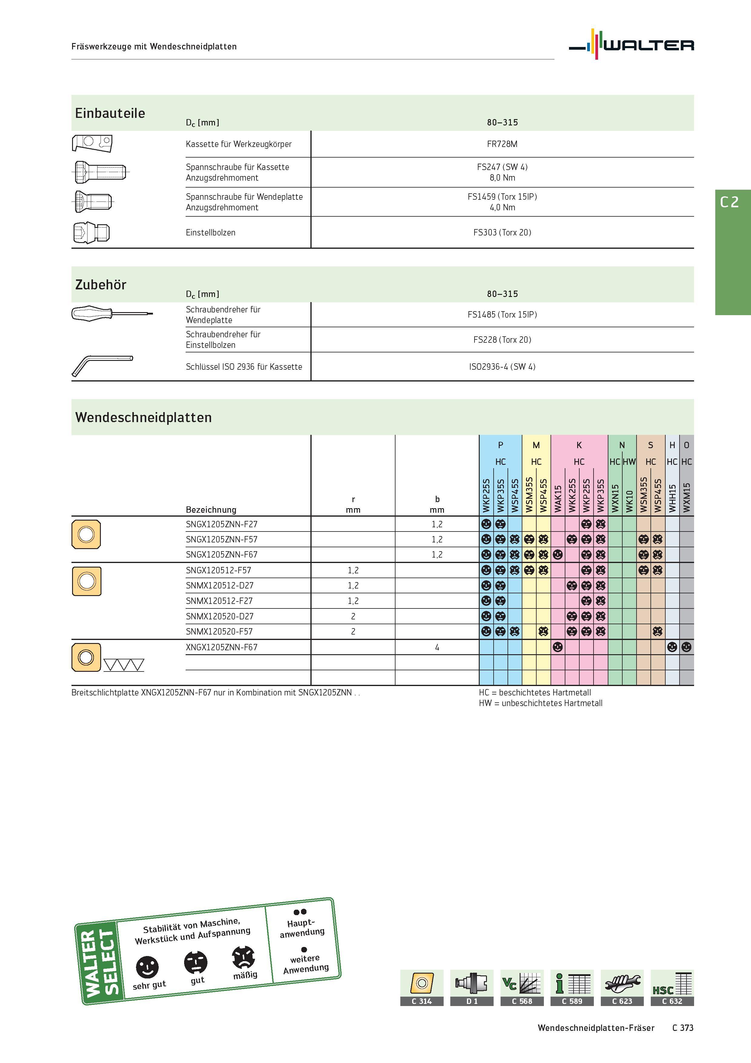 2085 Fräswerkzeuge mit Wendeschneidplatten Walter Zubehör Dc mm 80-315 Schraubendreher für FS1485 (Torx 15IP) Wendeplatte Schraubendreher für Einstell Каталог WALTER 2016 Общий Инструмент станочный режущий и инструментальная оснастка Фрезы монолитные и сборные с твердосплавными сменными пластинами Сверла Резцы Оправки Стр. C373
