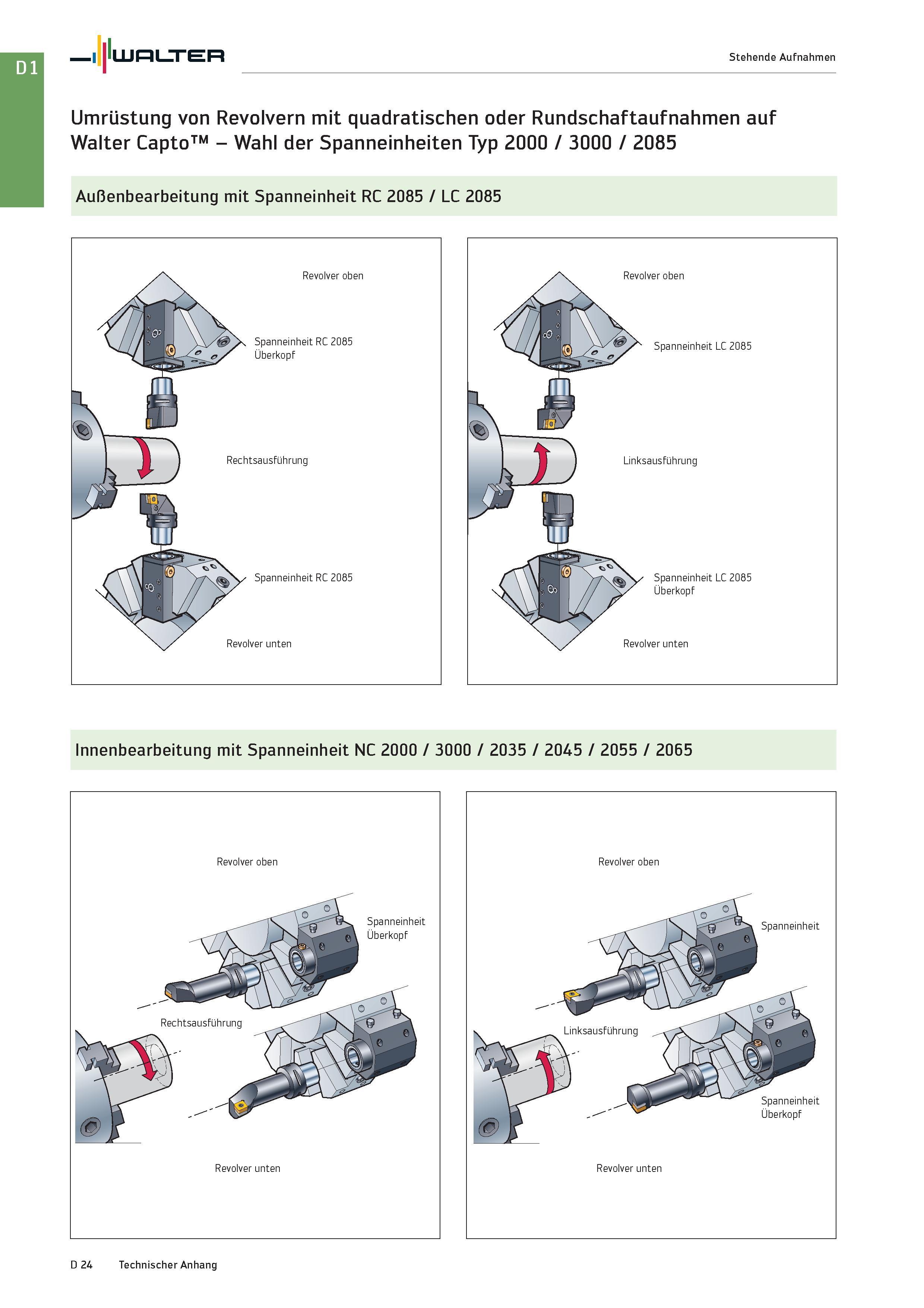 2436 Walter Stehende Aufnahmen Umrüstung von Revolvern mit quadratischen oder Rundschaftaufnahmen auf Walter Capto - Wahl der Spanneinheiten Typ 2000 Каталог WALTER 2016 Общий Инструмент станочный режущий и инструментальная оснастка Фрезы монолитные и сборные с твердосплавными сменными пластинами Сверла Резцы Оправки Стр. D24