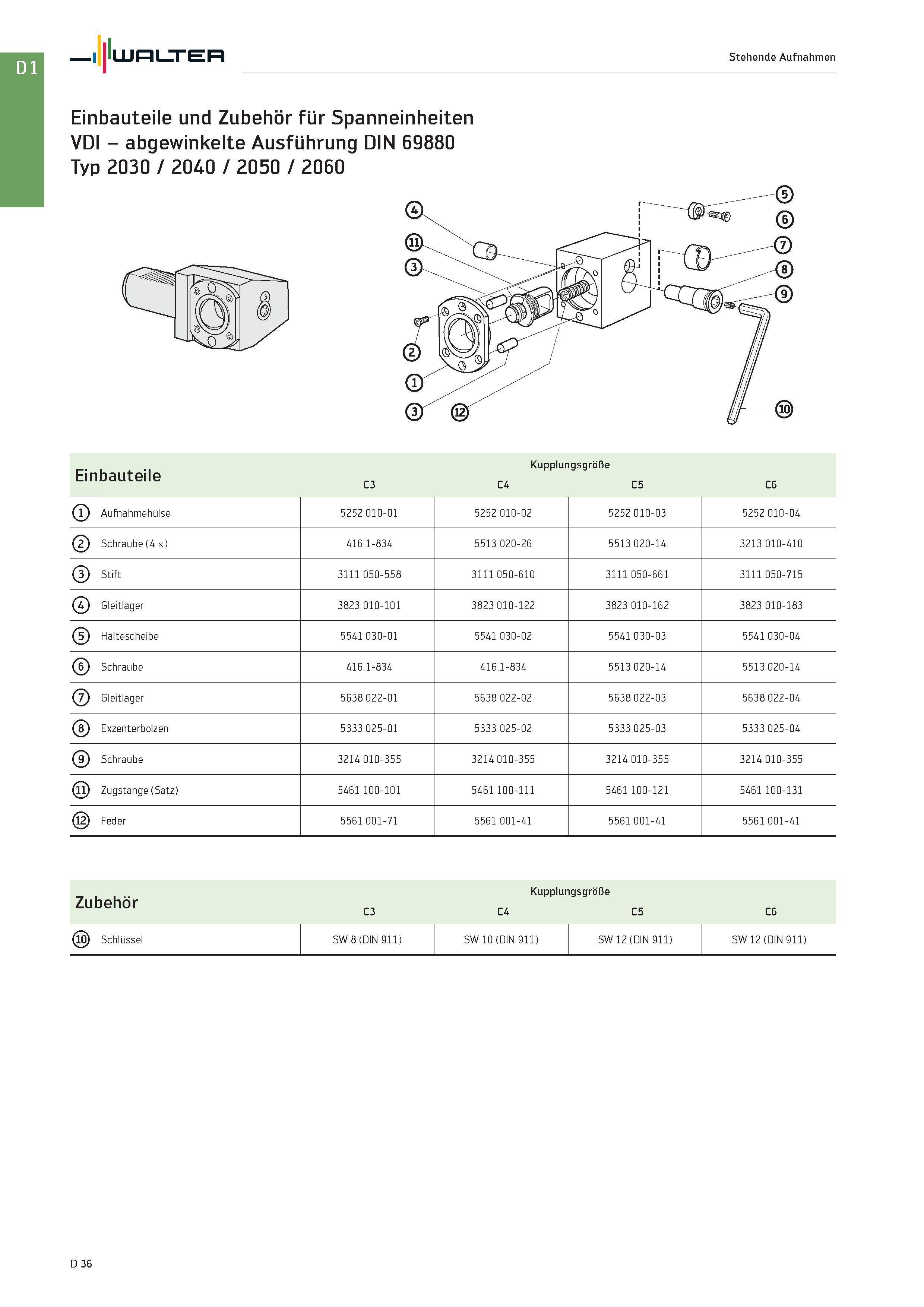2448 Walter Stehende Aufnahmen Einbauteile und Zubehör für Spanneinheiten VDI - abgewinkelte Ausführung DIN 69880 Typ 2030 / 2040 / 2050 / 2060 Einbau Каталог WALTER 2016 Общий Инструмент станочный режущий и инструментальная оснастка Фрезы монолитные и сборные с твердосплавными сменными пластинами Сверла Резцы Оправки Стр. D36