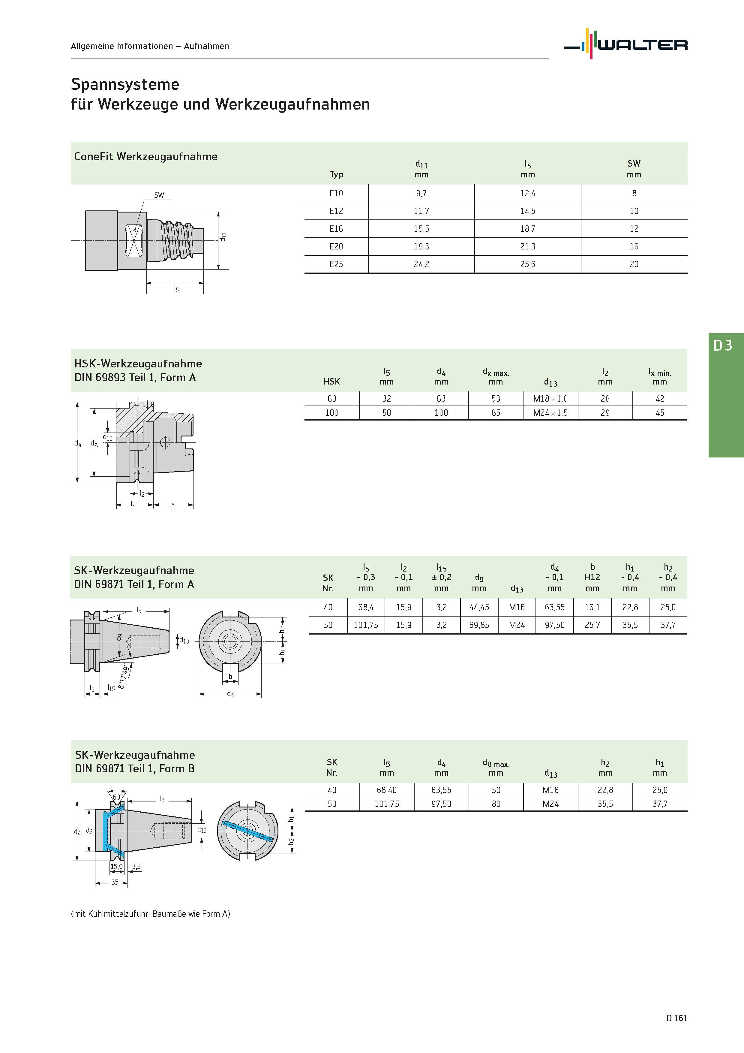 2573 Allgemeine Informationen - Aufnahmen Walter Spannsysteme für Werkzeuge und Werkzeugaufnahmen ConeFit Werkzeugaufnahme dll l5 SW Typ mm E10 9,7 12 Каталог WALTER 2016 Общий Инструмент станочный режущий и инструментальная оснастка Фрезы монолитные и сборные с твердосплавными сменными пластинами Сверла Резцы Оправки Стр. D161