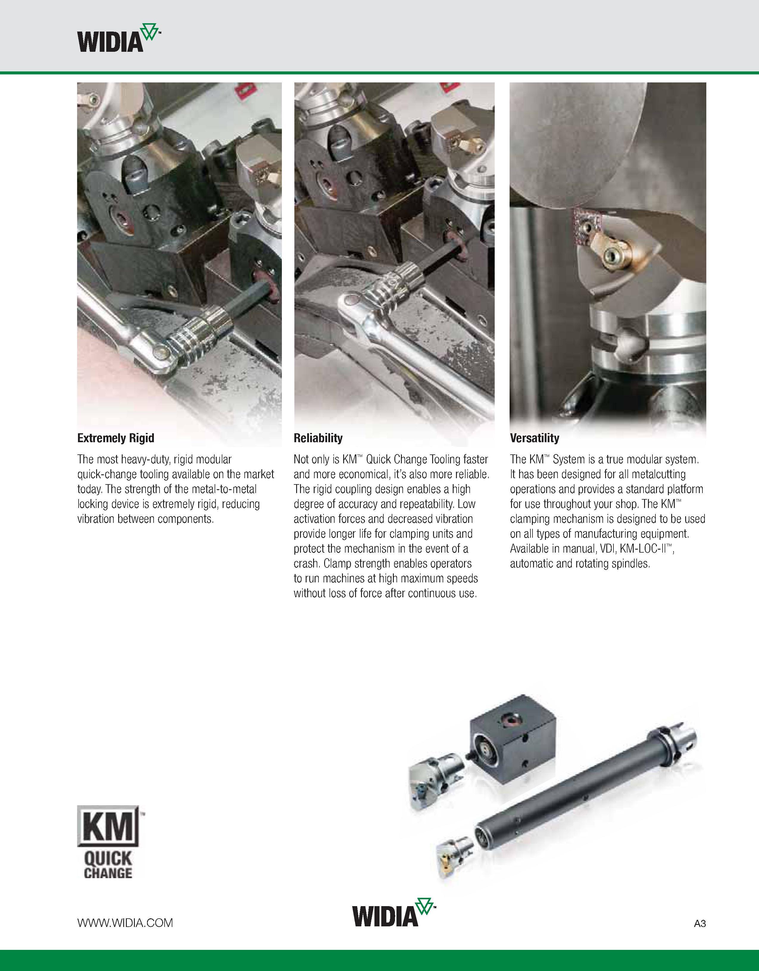 13 WIDIA Extremely Rigid The most heavy-duty, rigid modular quick-change tooling available on the market today The strength of the metal-to-metal lo Каталог WIDIA 2011 Инструментальная оснастка для металлорежущих станков Вспомогательный инструмент для оборудования Адаптеры Насадки Оправки Патроны Стр. A3 ENG