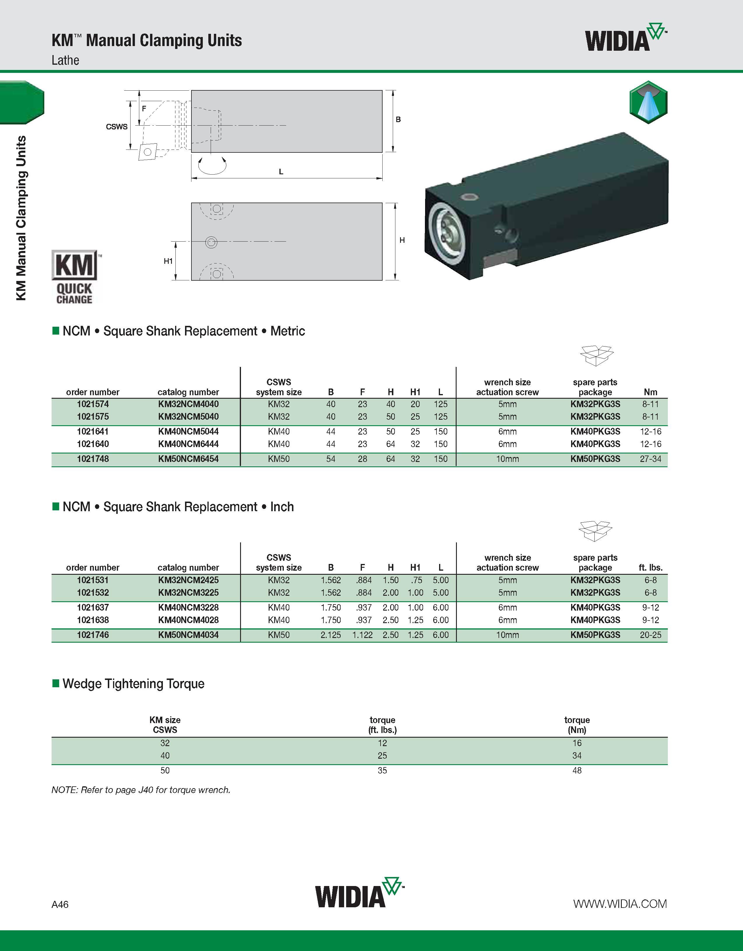 56 KM Manual Clamping Units KM Manual Clamping Units Lathe WIDIA r / r I ' ' KM quick CHANGE H1 V iP-i /' I-' /' I1-': NCM Square Shank Replacement Каталог WIDIA 2011 Инструментальная оснастка для металлорежущих станков Вспомогательный инструмент для оборудования Адаптеры Насадки Оправки Патроны Стр. A46 ENG