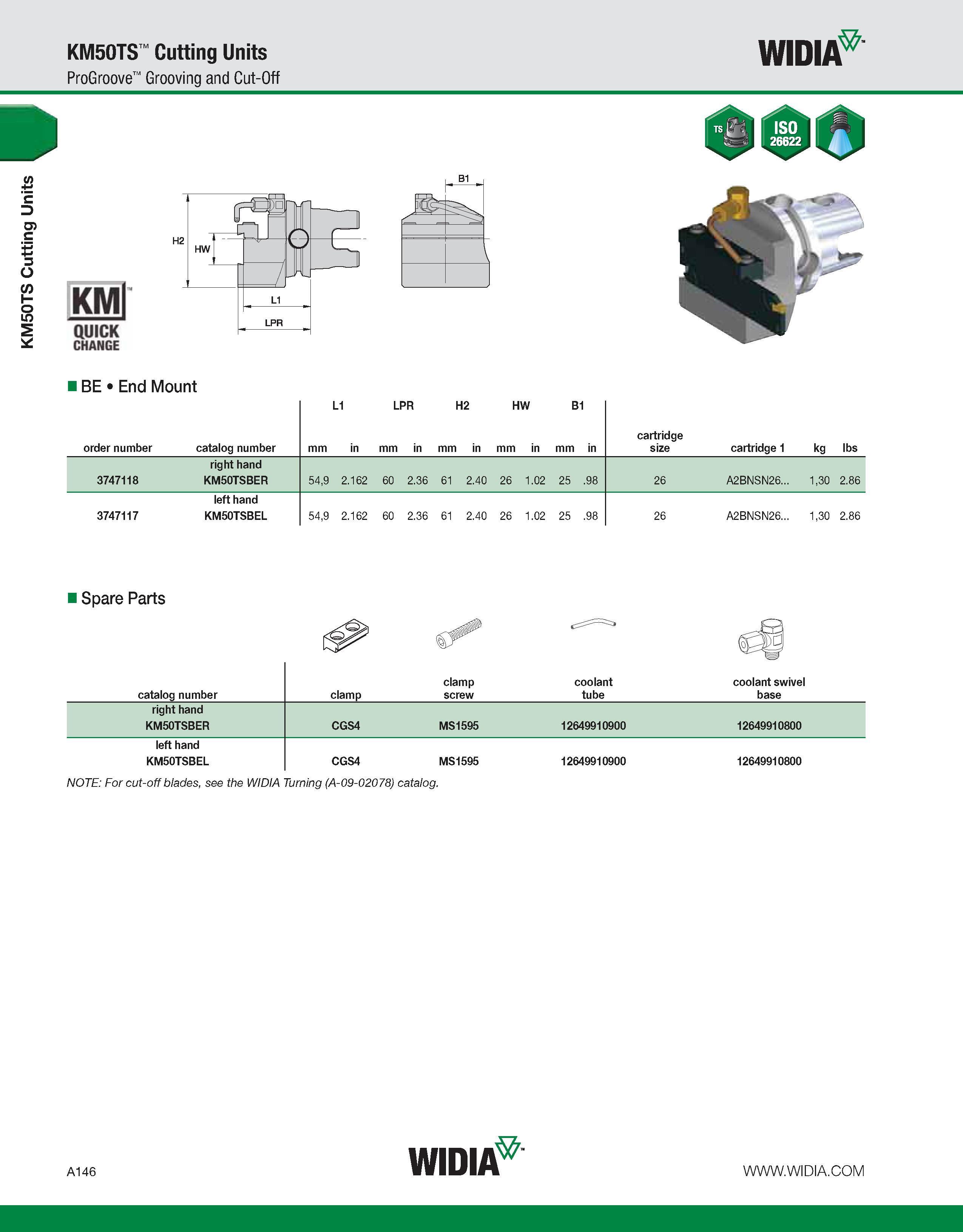 156 KM50TS Cutting Units KM50TS Cutting Units ProGroove Grooving and Cut-Off WIDIA KMl QUICK CHANGE jib V BE End Mount L1 LPR H2 HW B1 order number c Каталог WIDIA 2011 Инструментальная оснастка для металлорежущих станков Вспомогательный инструмент для оборудования Адаптеры Насадки Оправки Патроны Стр. A146 ENG