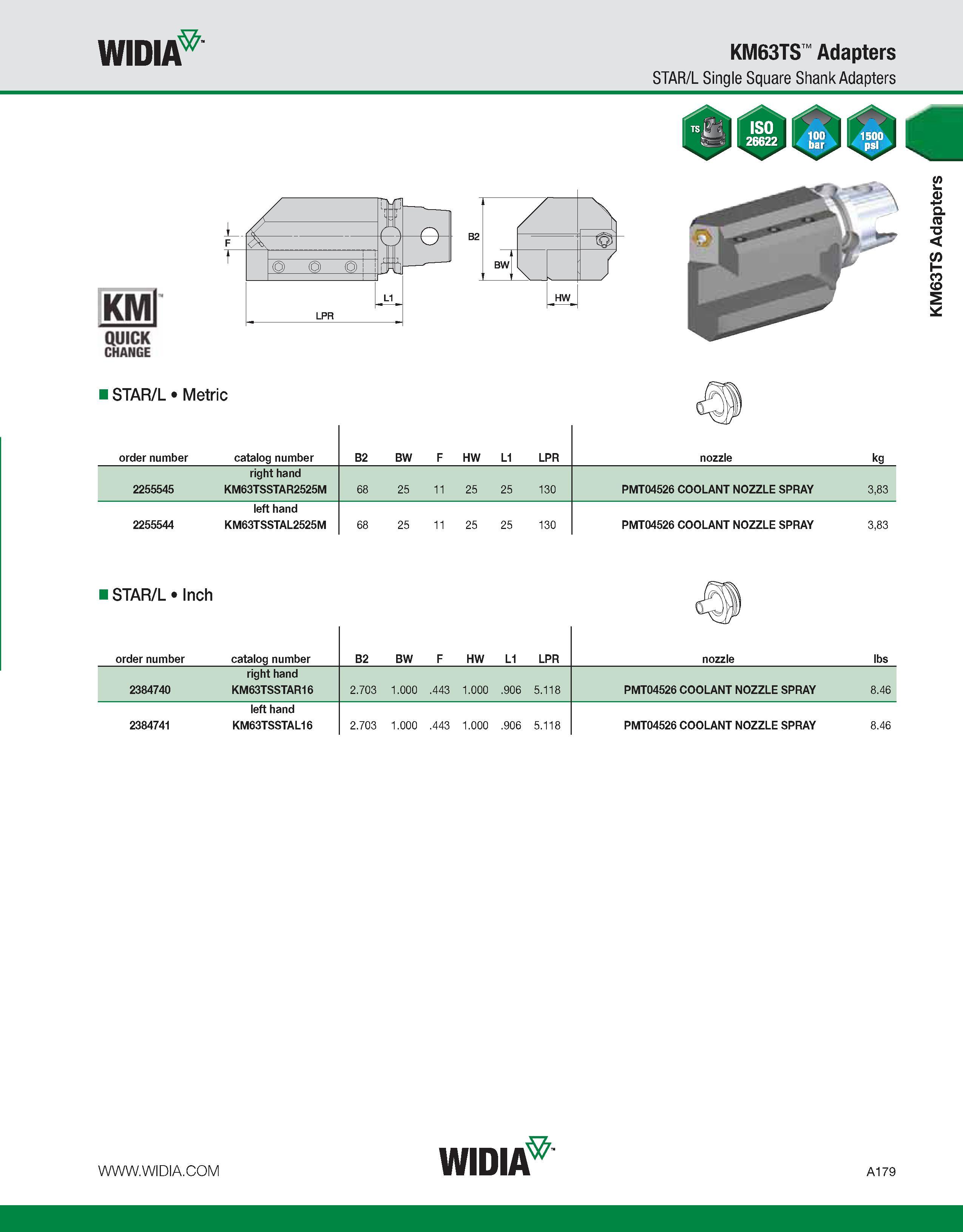 189 WIDIA KM63TS Adapters STAR/L Single Square Shank Adapters I STAR/L Metric order number catalog number B2 BW F HW L1 LPR nozzle kg right hand 2255 Каталог WIDIA 2011 Инструментальная оснастка для металлорежущих станков Вспомогательный инструмент для оборудования Адаптеры Насадки Оправки Патроны Стр. A179 ENG