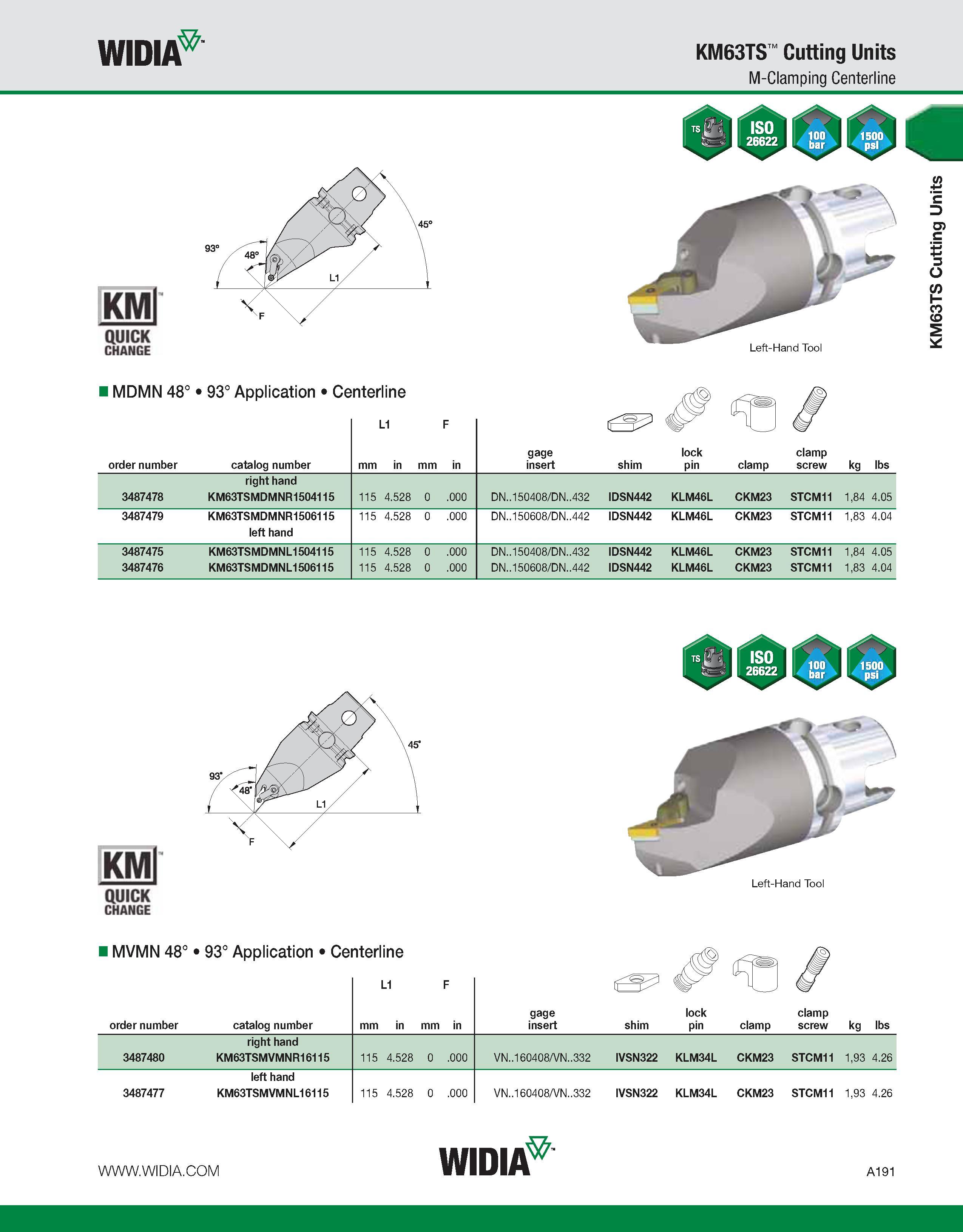 201 c MDMN 48° 93° Application Centerline order number catalog number mm in mm in gage insert shim lock pin clamp clamp screw kg lbs right hand 34874 Каталог WIDIA 2011 Инструментальная оснастка для металлорежущих станков Вспомогательный инструмент для оборудования Адаптеры Насадки Оправки Патроны Стр. A191 ENG