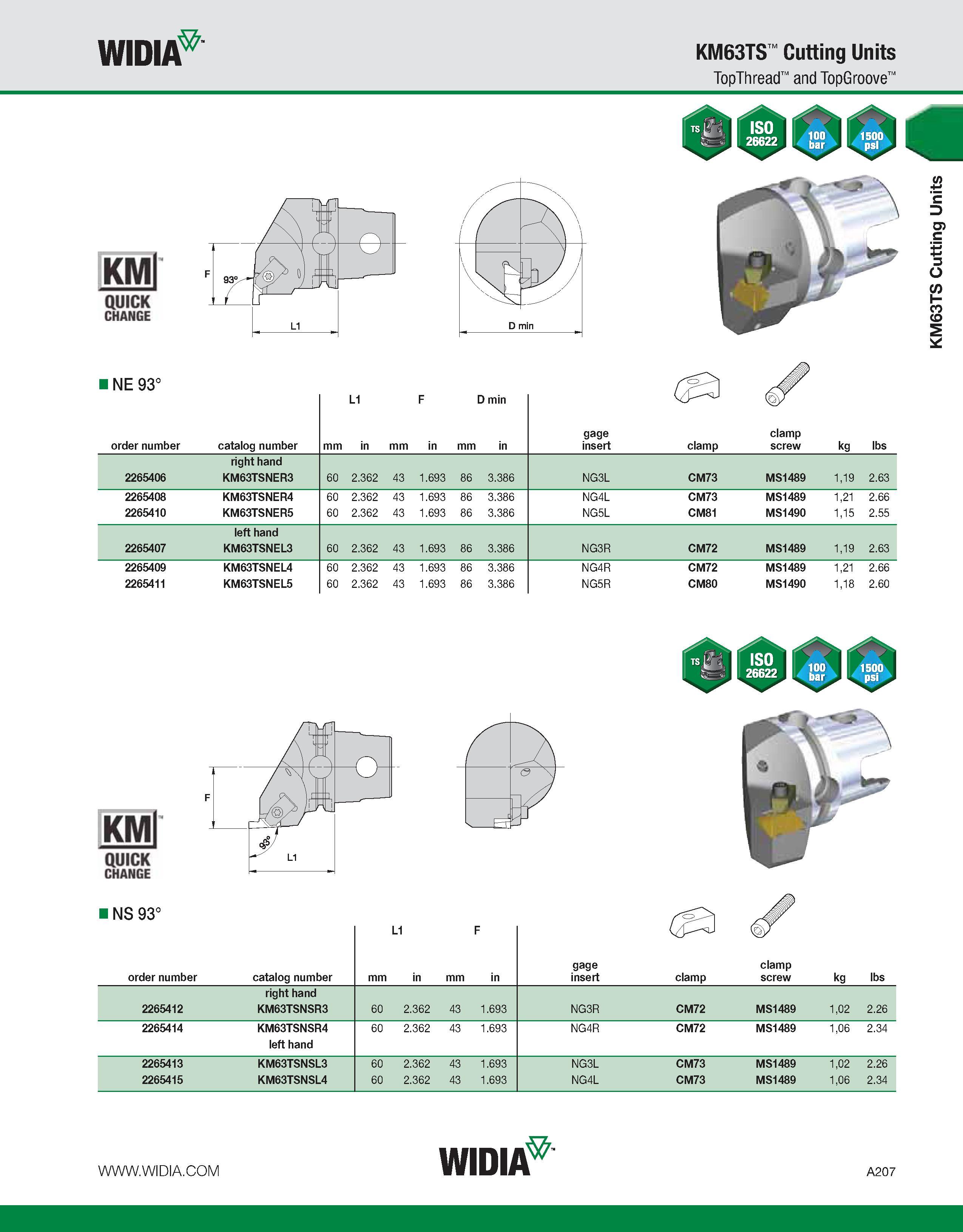 217 WIDIA KM63TS Cutting Units TopThread and TopGroove KMl QUICK CHANGE I NE 93° i order number catalog number mm L1 in mm F in mm D min in gage inse Каталог WIDIA 2011 Инструментальная оснастка для металлорежущих станков Вспомогательный инструмент для оборудования Адаптеры Насадки Оправки Патроны Стр. A207 ENG