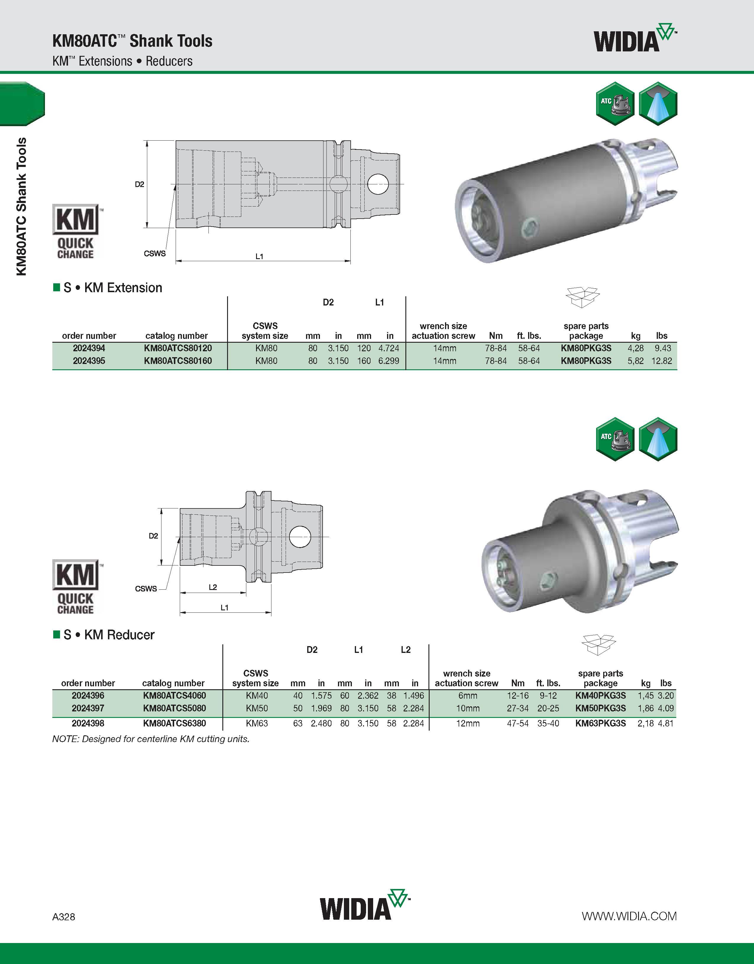 338 KM80ATC Shank Tools KM80ATC Shank Tools KM Extensions Reducers WIDIA KMl QUICK CHANGE IS KM Extension order number catalog number CSWS system siz Каталог WIDIA 2011 Инструментальная оснастка для металлорежущих станков Вспомогательный инструмент для оборудования Адаптеры Насадки Оправки Патроны Стр. A328 ENG