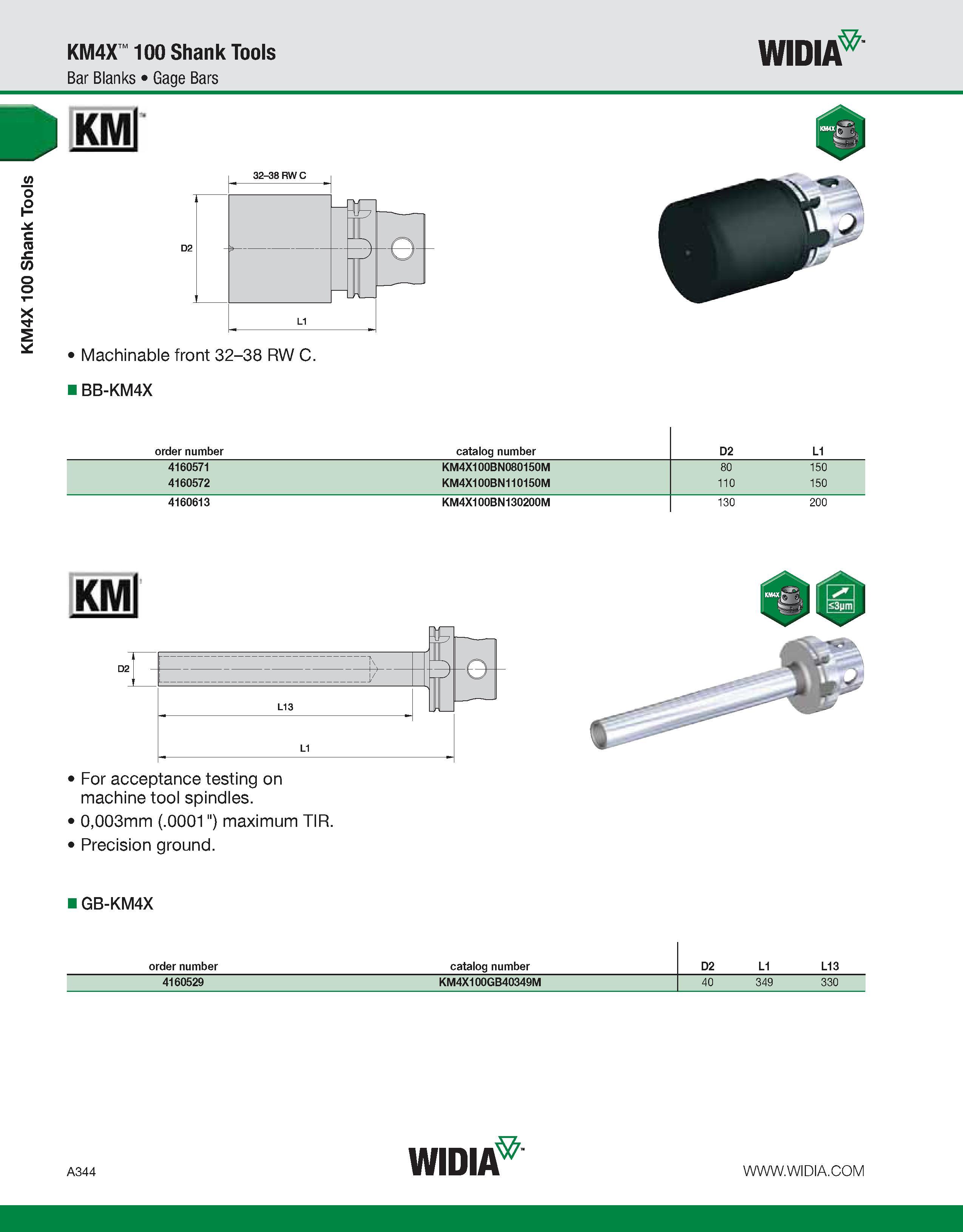 354 KM4X 100 Shank Tools KM4X 100 Shank Tools Bar Blanks Gage Bars WIDIA Machinable front 32-38 RW C BB-KM4X order number catalog number D2 L1 416057 Каталог WIDIA 2011 Инструментальная оснастка для металлорежущих станков Вспомогательный инструмент для оборудования Адаптеры Насадки Оправки Патроны Стр. A344 ENG