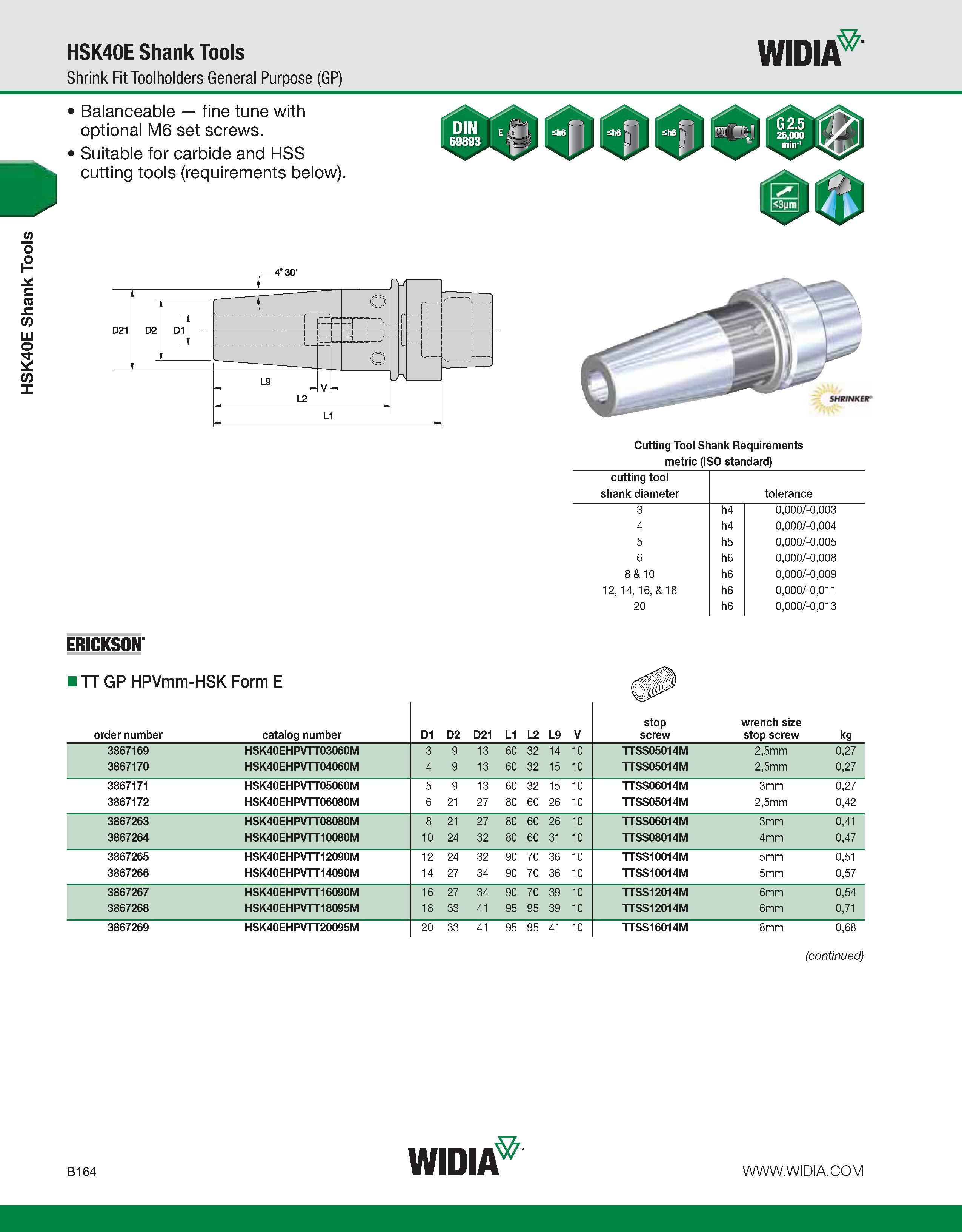 520 HSK40E Shank Tools HSK40E Shank Tools Shrink Fit Toolholders General Purpose (GP) WIDIA Cutting Tool Shank Requirements metric (ISO standard) cut Каталог WIDIA 2011 Инструментальная оснастка для металлорежущих станков Вспомогательный инструмент для оборудования Адаптеры Насадки Оправки Патроны Стр. B164 ENG