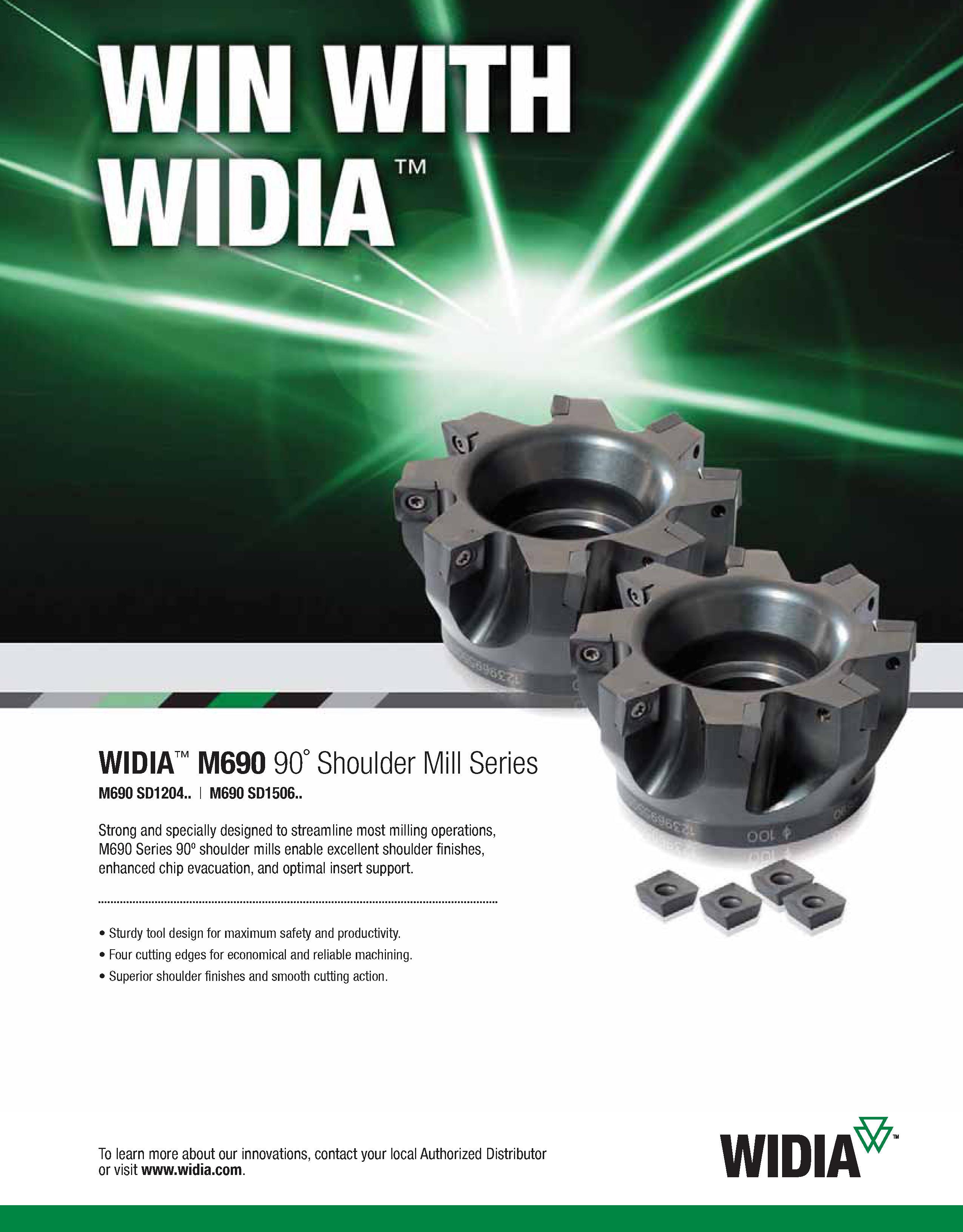 549 WIDIA M690 90° Shoulder Mill Series M690 SD1204 I M690 SD1506 Strong and specially designed to streamline most milling operations, M690 Series 90 Каталог WIDIA 2011 Инструментальная оснастка для металлорежущих станков Вспомогательный инструмент для оборудования Адаптеры Насадки Оправки Патроны Стр. C9 ENG