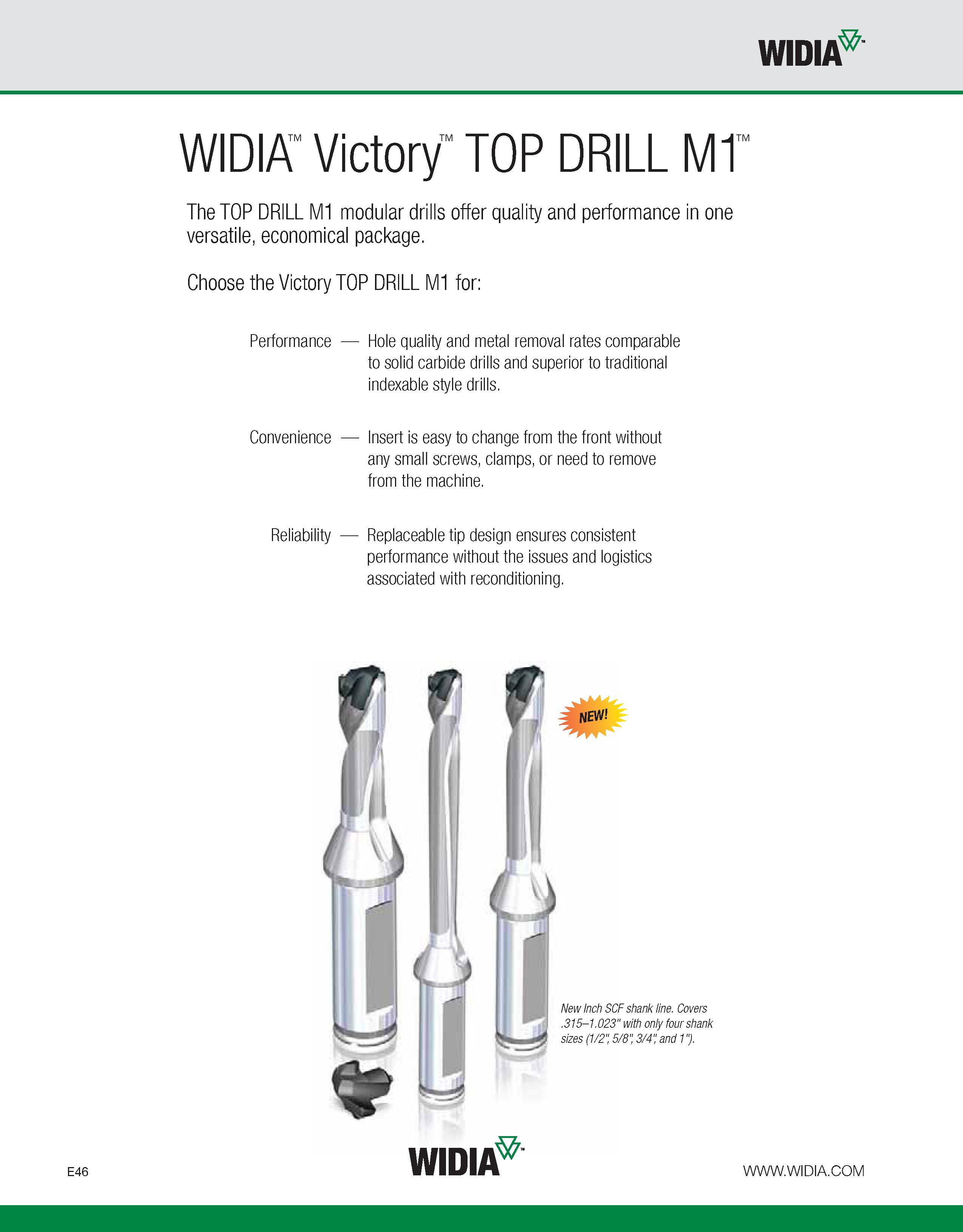 746 WIDIA WIDIA Victory TOP DRILL Ml The TOP DRILL M1 modular drills offer quality and performance in one versatile, economical package Choose the Vi Каталог WIDIA 2011 Инструментальная оснастка для металлорежущих станков Вспомогательный инструмент для оборудования Адаптеры Насадки Оправки Патроны Стр. E46 ENG