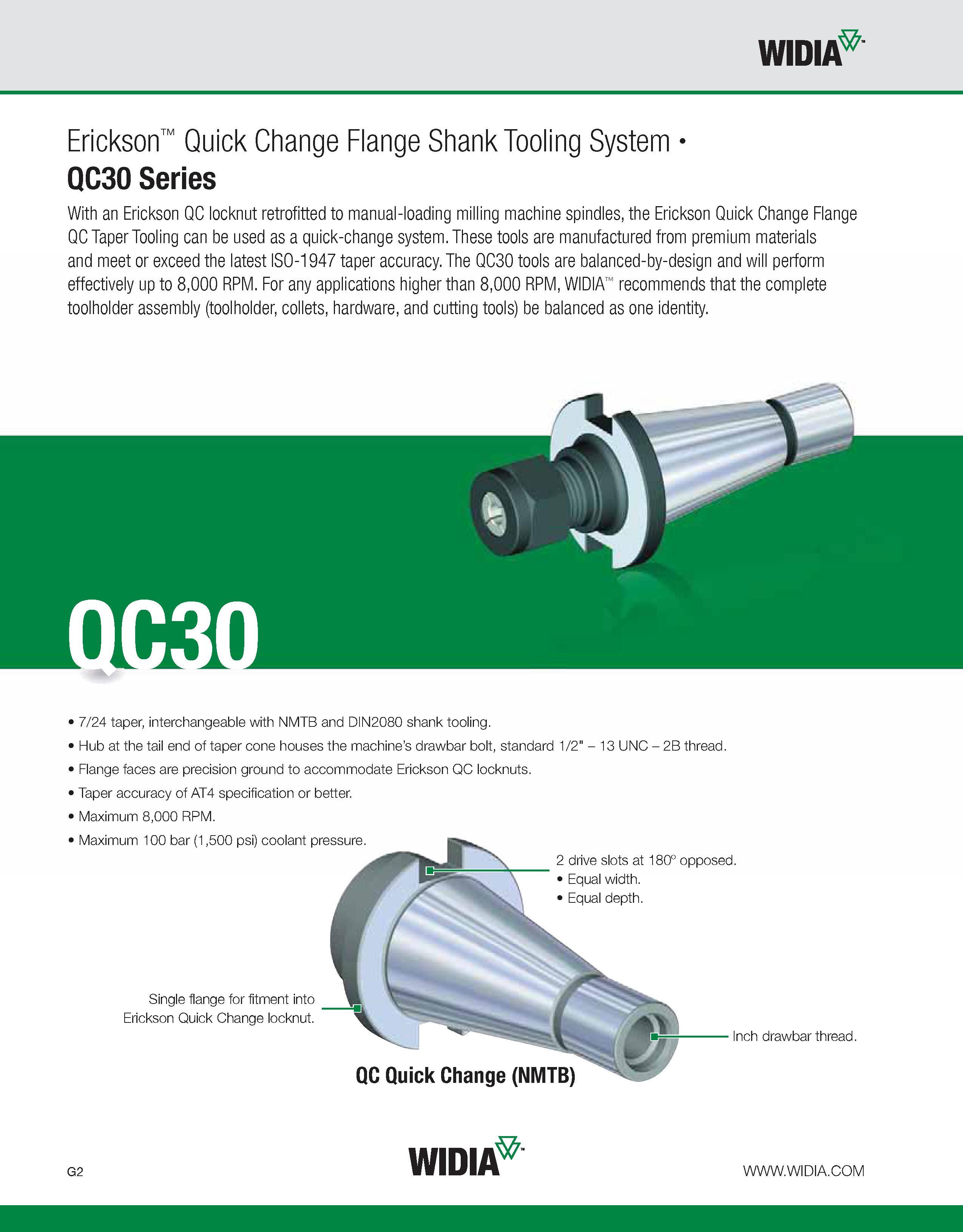 854 WIDIA Erickson Quick Change Flange Shank Tooling System QC30 Series With an Erickson QC locknut retrofitted to manual-loading milling machine spi Каталог WIDIA 2011 Инструментальная оснастка для металлорежущих станков Вспомогательный инструмент для оборудования Адаптеры Насадки Оправки Патроны Стр. G2 ENG