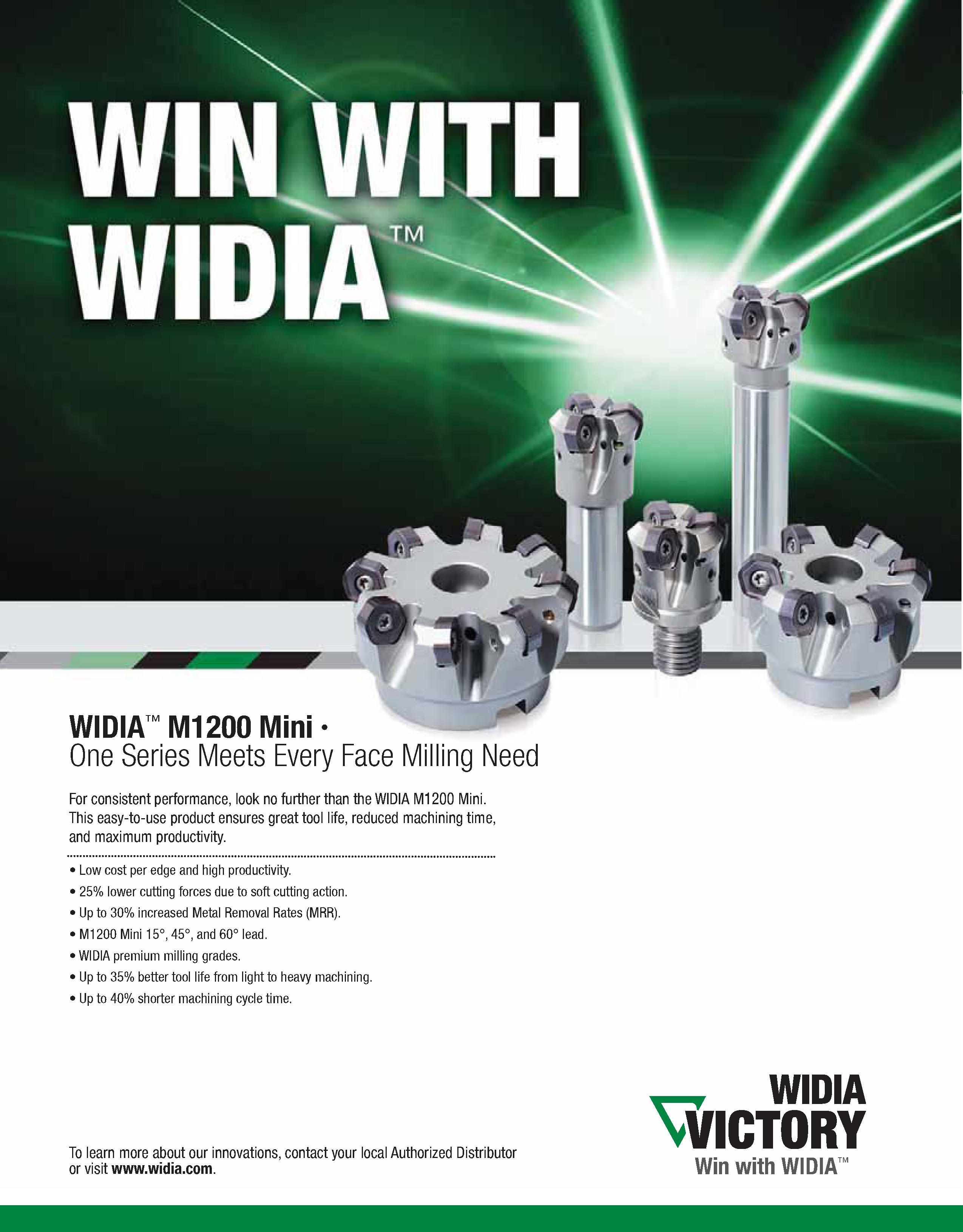 978 WIDIA M1200 Mini One Series Meets Every Face Milling Need For consistent performance, look no further than the WIDIA M1200 Mini This easy-to-use Каталог WIDIA 2011 Инструментальная оснастка для металлорежущих станков Вспомогательный инструмент для оборудования Адаптеры Насадки Оправки Патроны Стр. I70 ENG