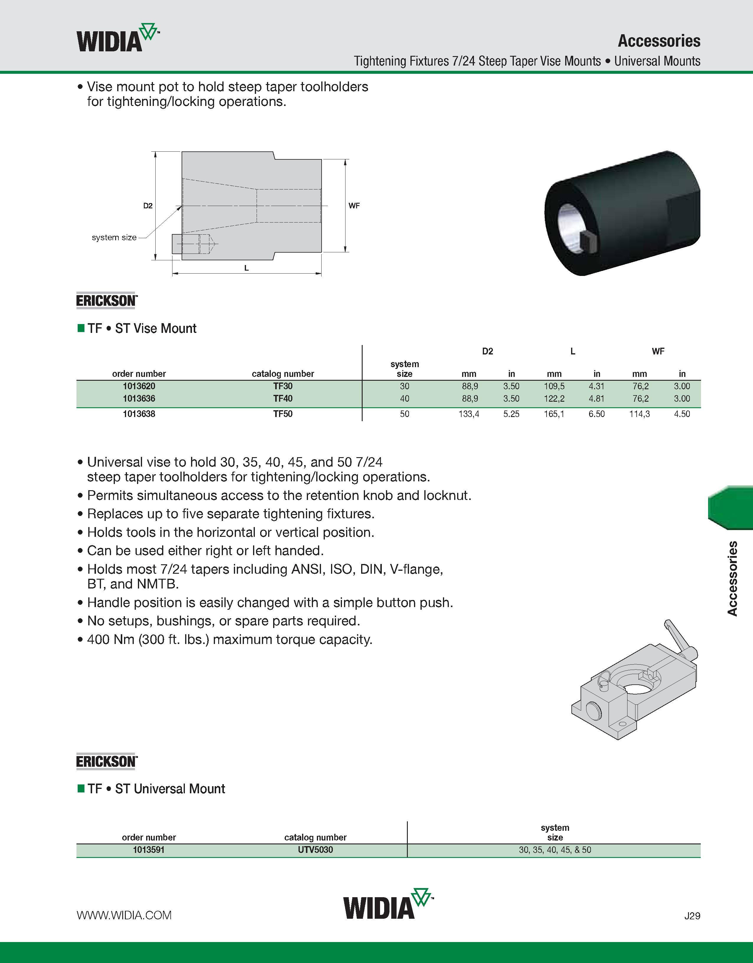 1019 WIDIA Accessories Tightening Fixtures 7/24 Steep Taper Vise Mounts Universal Mounts Vise mount pot to hold steep taper toolholders for tightening Каталог WIDIA 2011 Инструментальная оснастка для металлорежущих станков Вспомогательный инструмент для оборудования Адаптеры Насадки Оправки Патроны Стр. J29 ENG