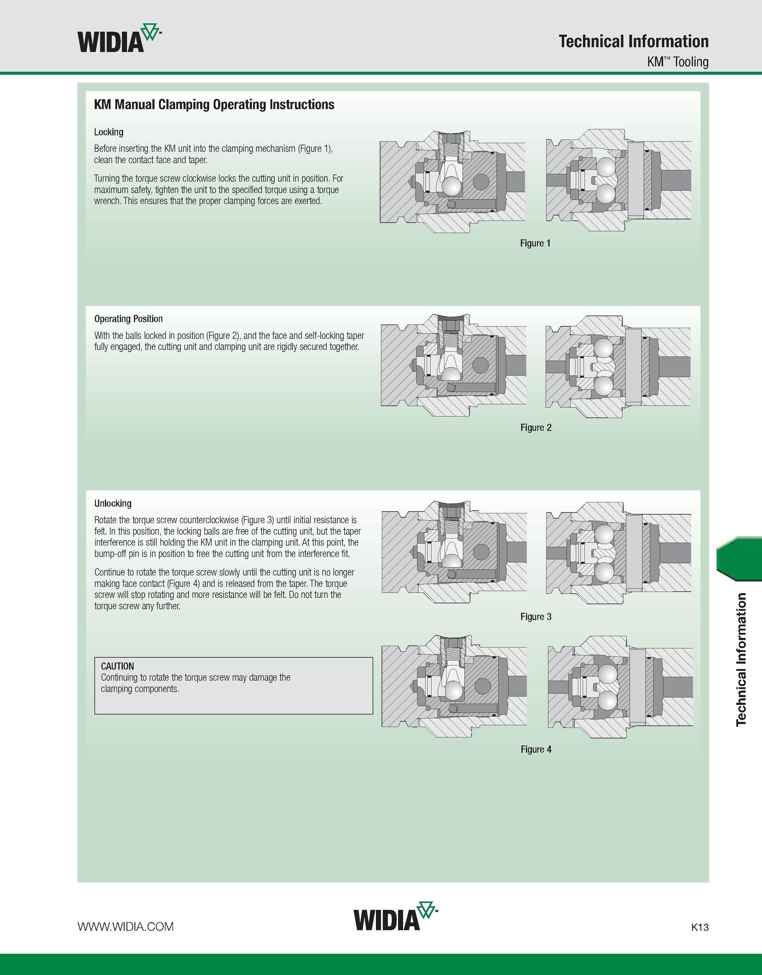 1049 WIDIA Technical Information KM Tooling KM Manual Clamping Operating Instructions Locking Before inserting the KM unit into the clamping mechanism Каталог WIDIA 2011 Инструментальная оснастка для металлорежущих станков Вспомогательный инструмент для оборудования Адаптеры Насадки Оправки Патроны Стр. K13 ENG