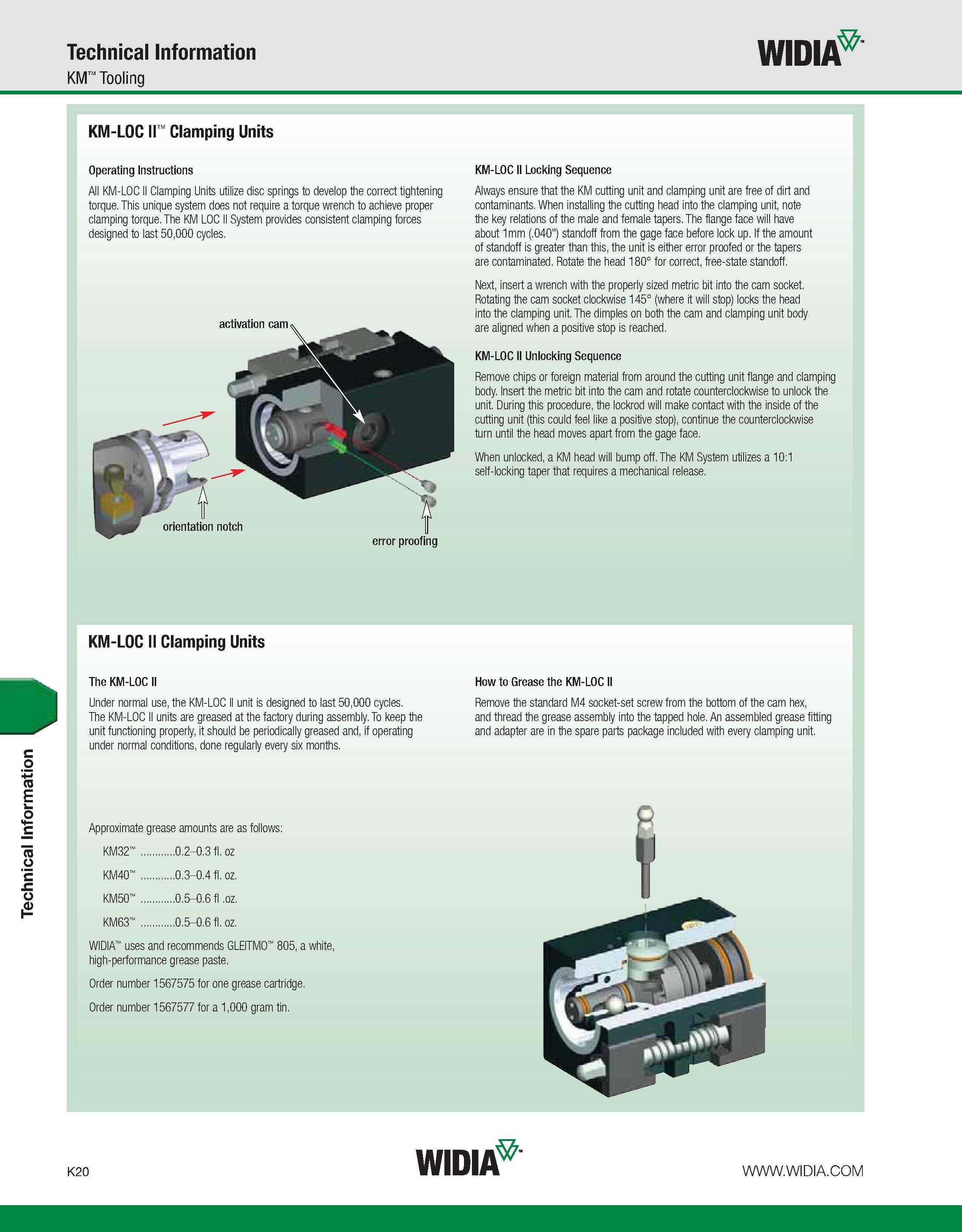 1056 Technical Information Technical Information KM Tooling WIDIA KM-LOC II Clamping Units KM-LOC II Locking Sequence Always ensure that the KM cuttin Каталог WIDIA 2011 Инструментальная оснастка для металлорежущих станков Вспомогательный инструмент для оборудования Адаптеры Насадки Оправки Патроны Стр. K20 ENG