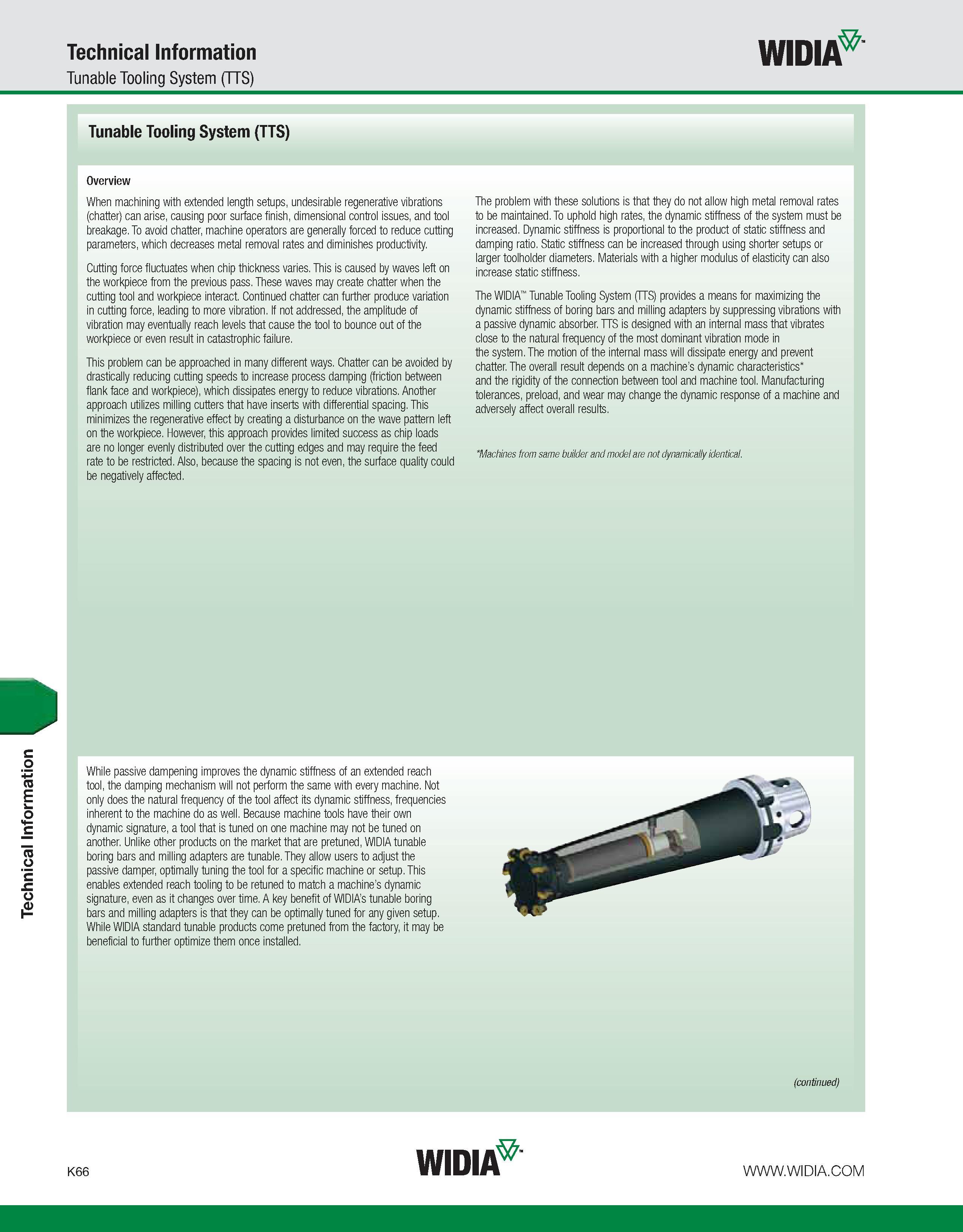 1102 Technical Information Technical Information Tunable Tooling System (TTS) WIDIA Tunable Tooling System (TTS) Overview When machining with extended Каталог WIDIA 2011 Инструментальная оснастка для металлорежущих станков Вспомогательный инструмент для оборудования Адаптеры Насадки Оправки Патроны Стр. K66 ENG