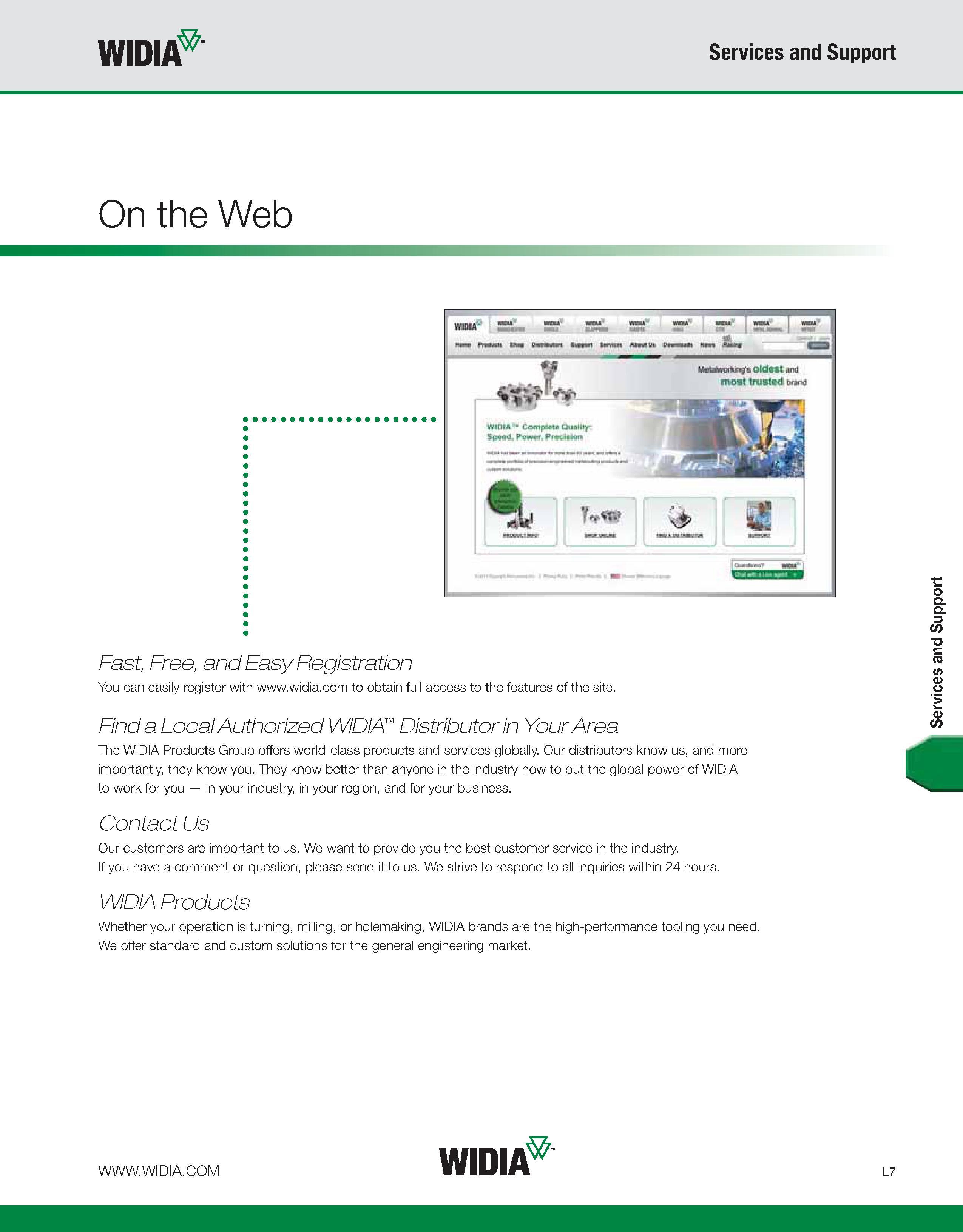 1125 WIDIA Services and Support On the Web Fast, Free, and Easy Registration You can easily register with www widia com to obtain full access to the f Каталог WIDIA 2011 Инструментальная оснастка для металлорежущих станков Вспомогательный инструмент для оборудования Адаптеры Насадки Оправки Патроны Стр. L7 ENG