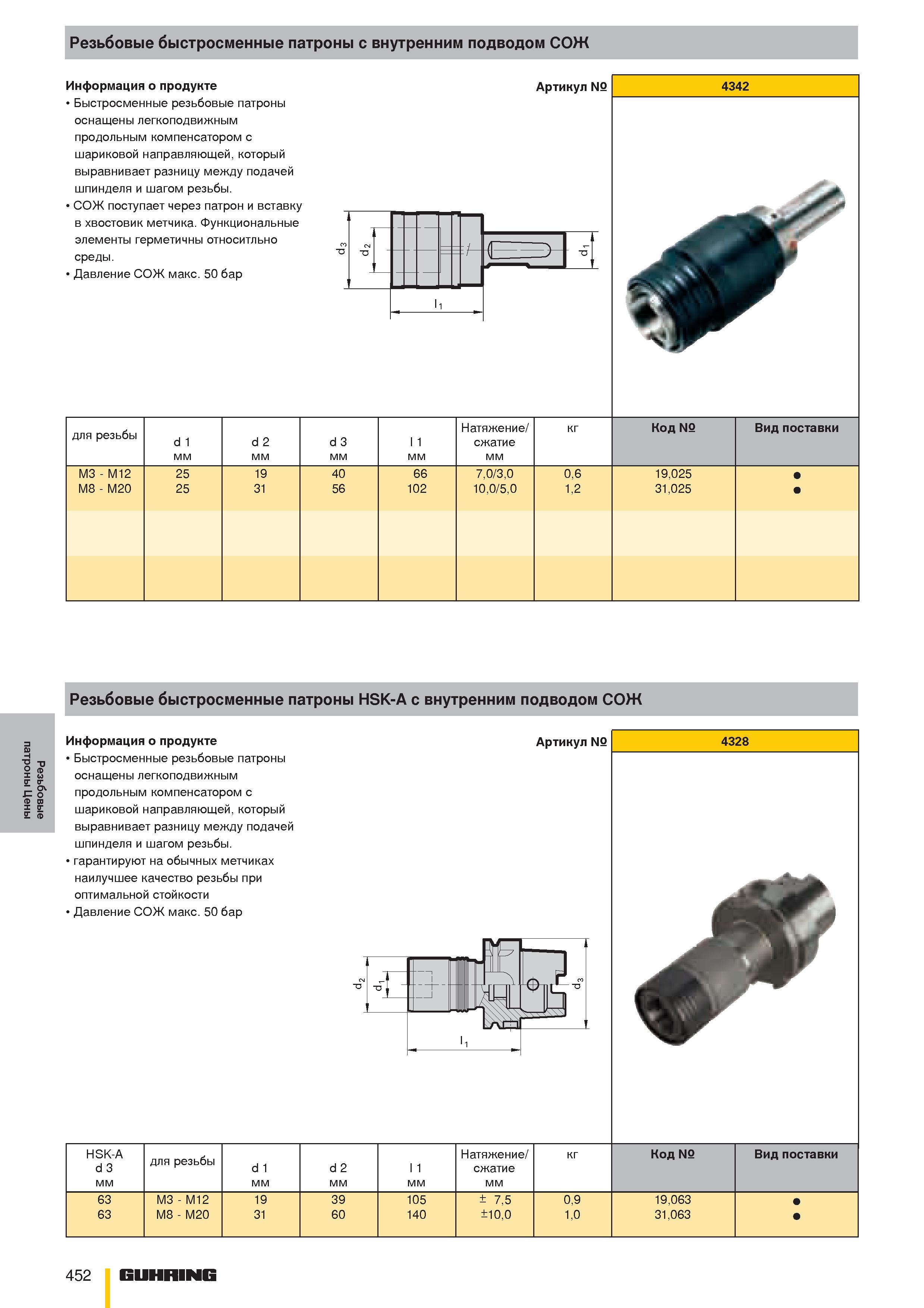 452  Каталог GUHRING 2010 Резьбонарезной инструмент Метчики плашки фрезы Вспомогательный инструмент для металлообрабатывающих станков Стр. 452