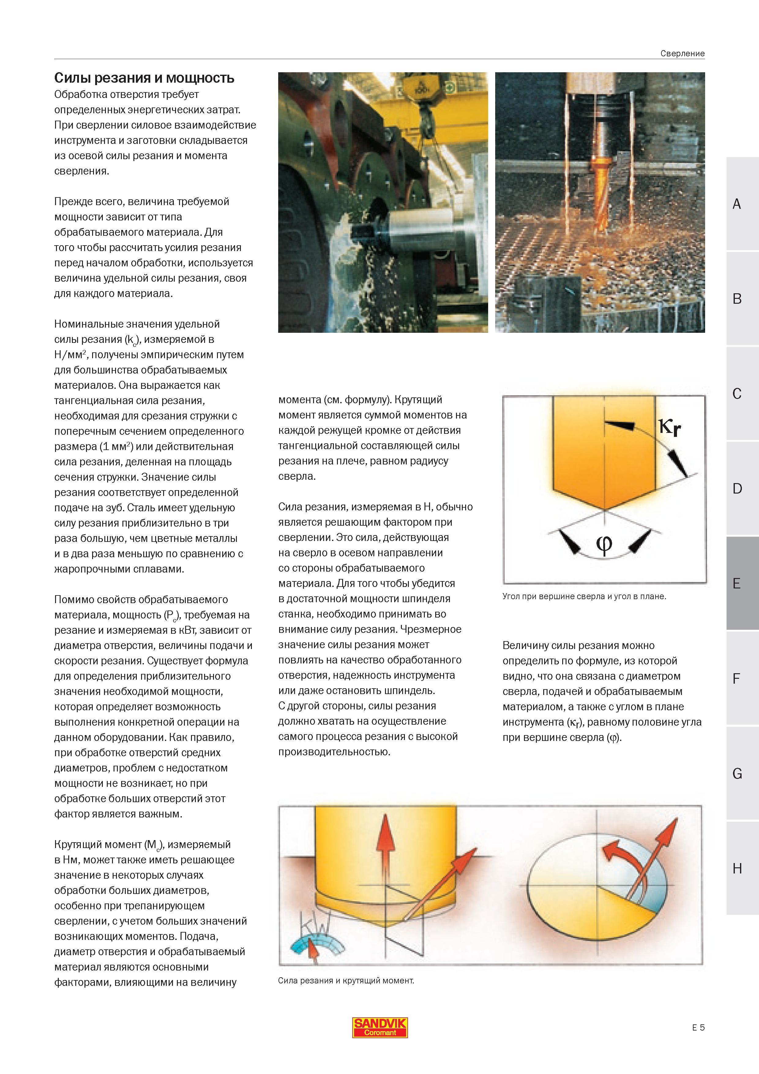 318 Механическая обработка отверстия в заготовке требует определенных энергетических затрат При сверлении силовое взаимодействие осевого режущего инс Руководство SANDVIK COROMANT 2005 по современной обработке металлов резанием на металлорежущих станках и центрах с ЧПУ Стр. E5