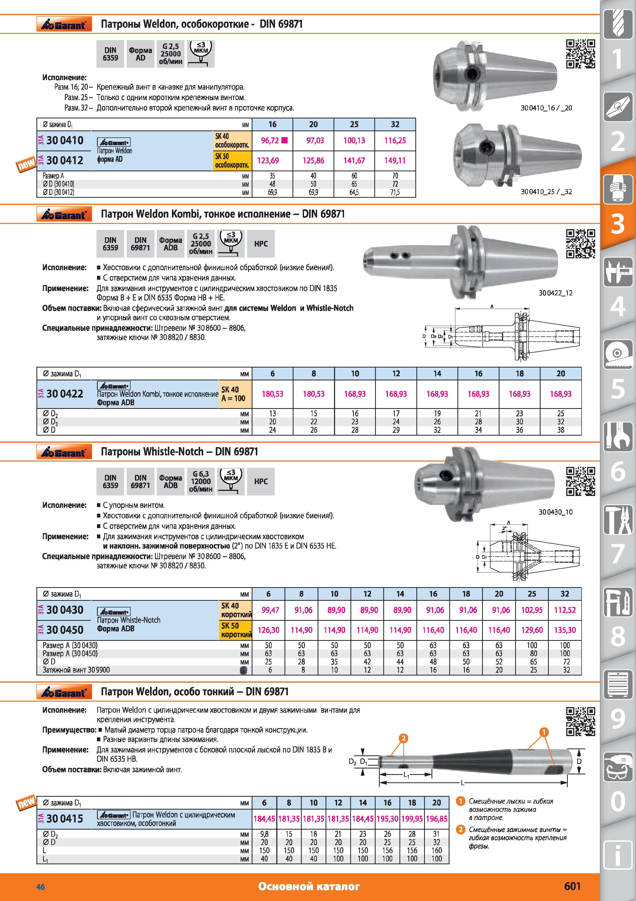 601 Патроны Weldon особокороткие DIN 69871 DIN 6359 от Hoffmann Group Форма AD G 25 25000 об/мин мкм Размер 16; 20- Крепежный винт в канавке для манипулят Каталог HOFFMANN GROUP 2015 № 46 на русском Инструмент Оборудование Инвентарь Комплексные технологические решения и поставки Стр. 601