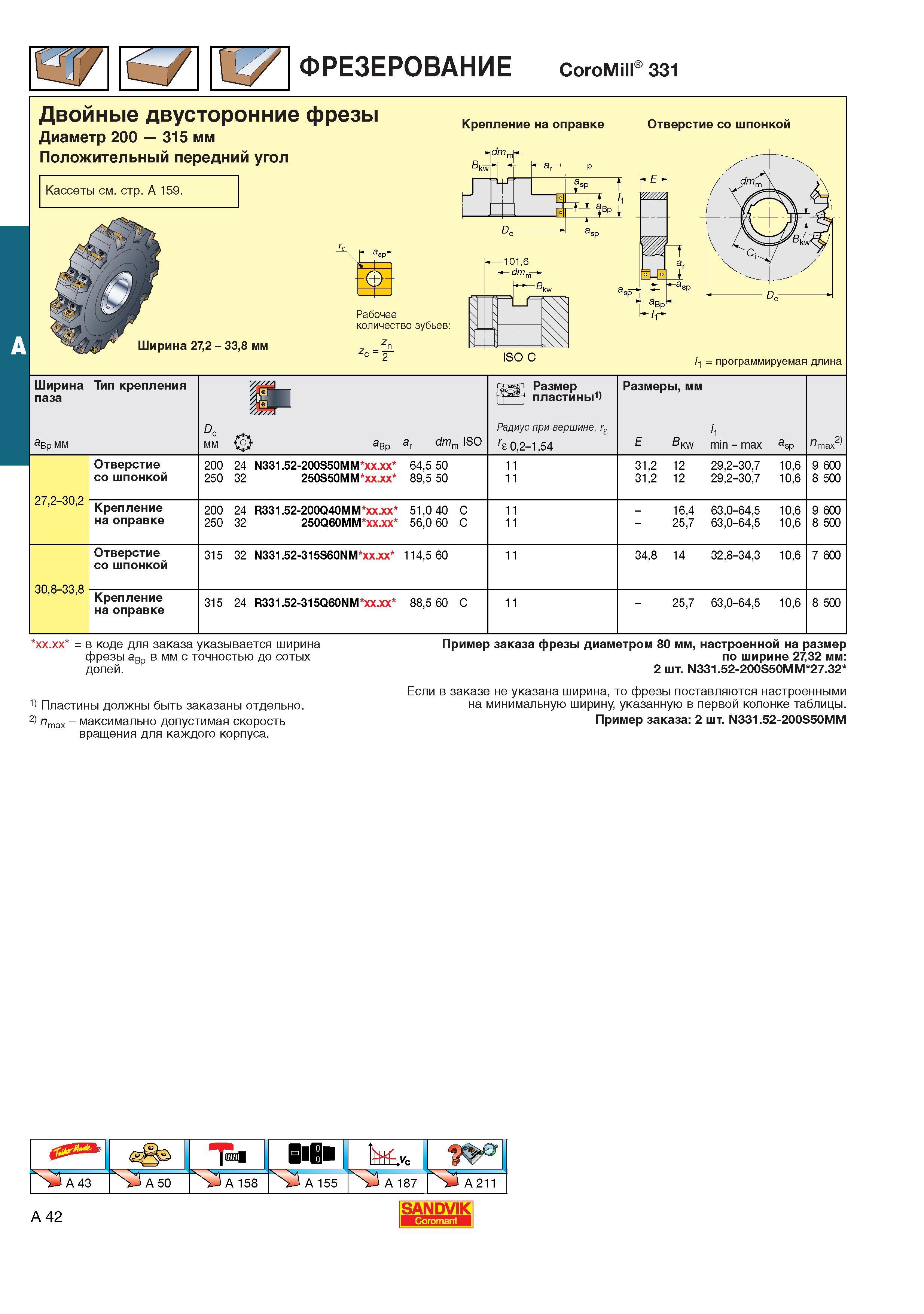 50  Каталог SANDVIK COROMANT 2001 Вращающиеся инструменты для фрезерования сверления растачивания Инструментальная оснастка для станков Стр. A42