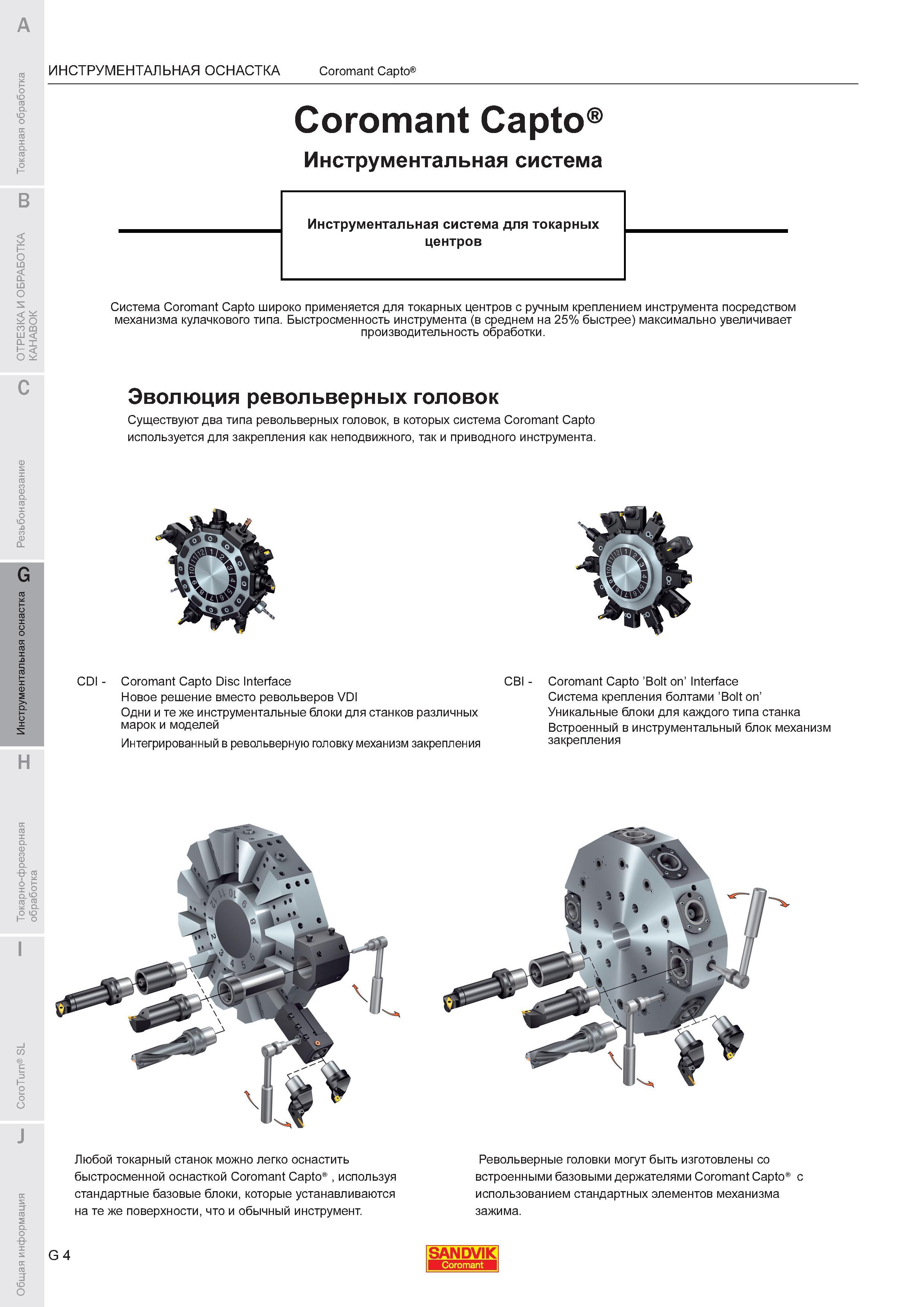 680 Инструментальная система Sandvik Coromant Capto широко применяется для токарных обрабатывающих центров с ручным креплением инструмента посредством Каталог SANDVIK COROMANT 2011 Токарный инструмент и инструментальная оснастка для металлорежущих станков и обрабатывающих центров с ЧПУ Стр. G4