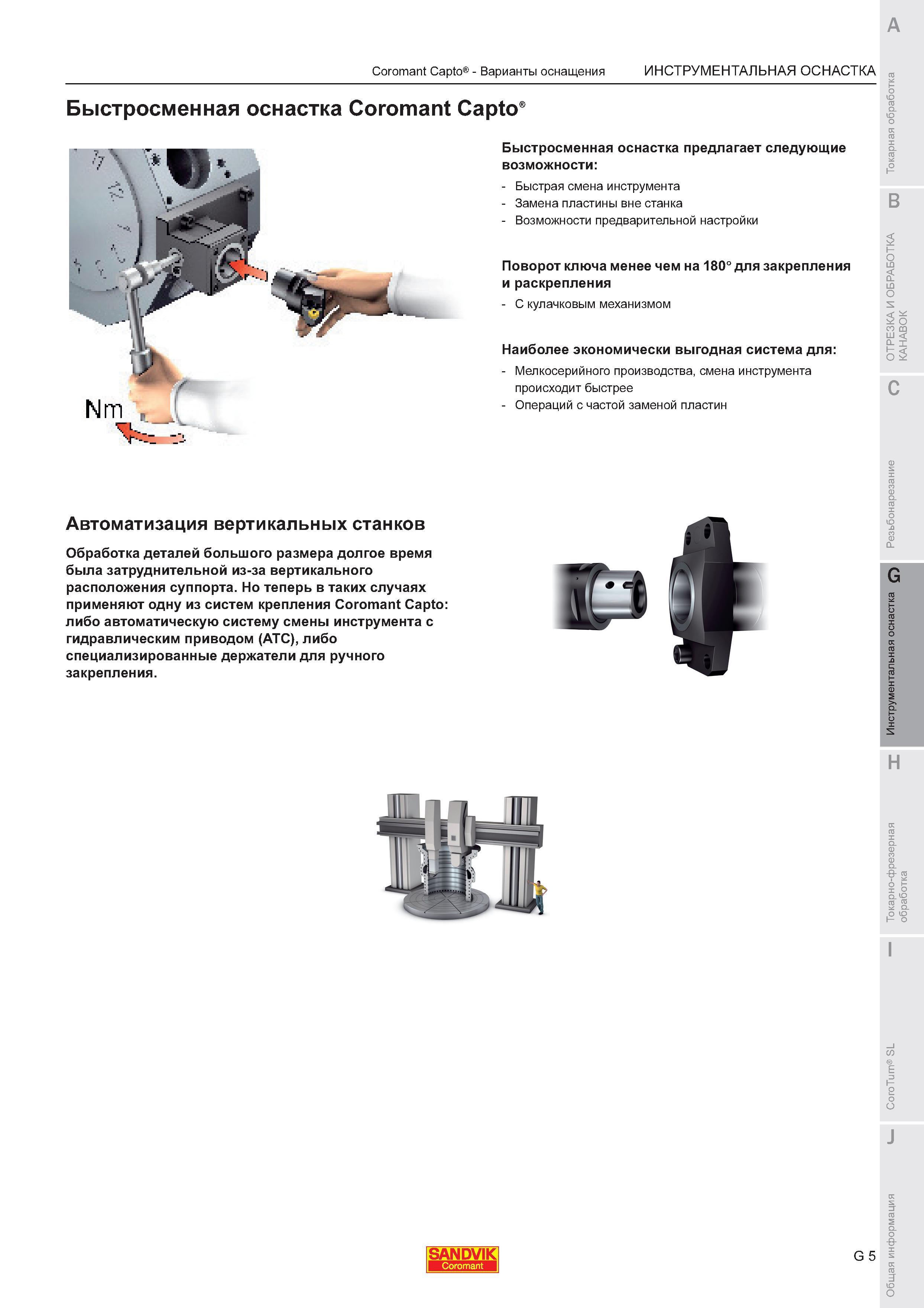 681 Быстросменная инструментальная оснастка Sandvik Coromant Capto предлагает следующие возможности Быстрая смена инструмента Замена пластины вне станк Каталог SANDVIK COROMANT 2011 Токарный инструмент и инструментальная оснастка для металлорежущих станков и обрабатывающих центров с ЧПУ Стр. G5