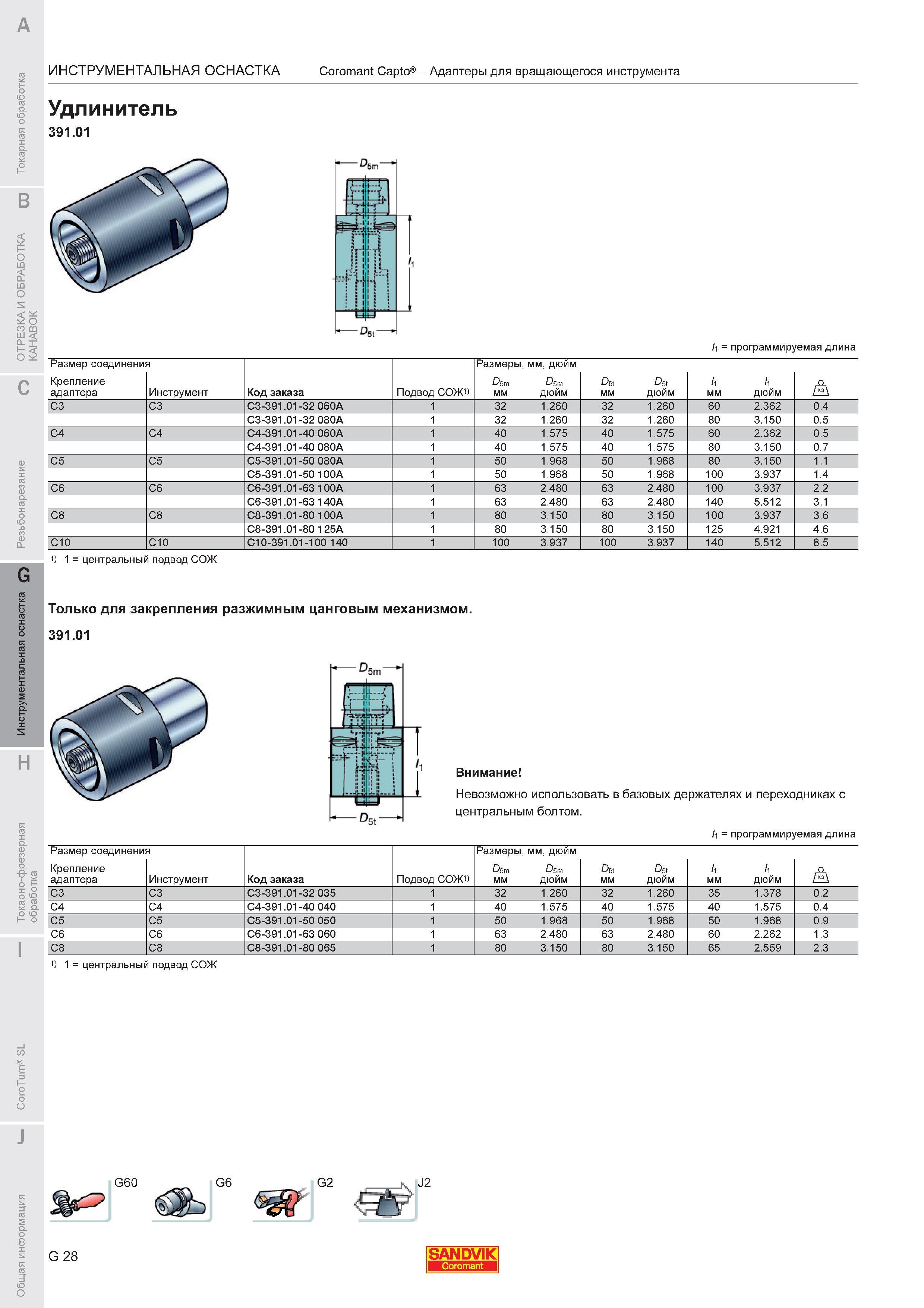 704  Каталог SANDVIK COROMANT 2011 Токарный инструмент и инструментальная оснастка для металлорежущих станков и обрабатывающих центров с ЧПУ Стр. G28