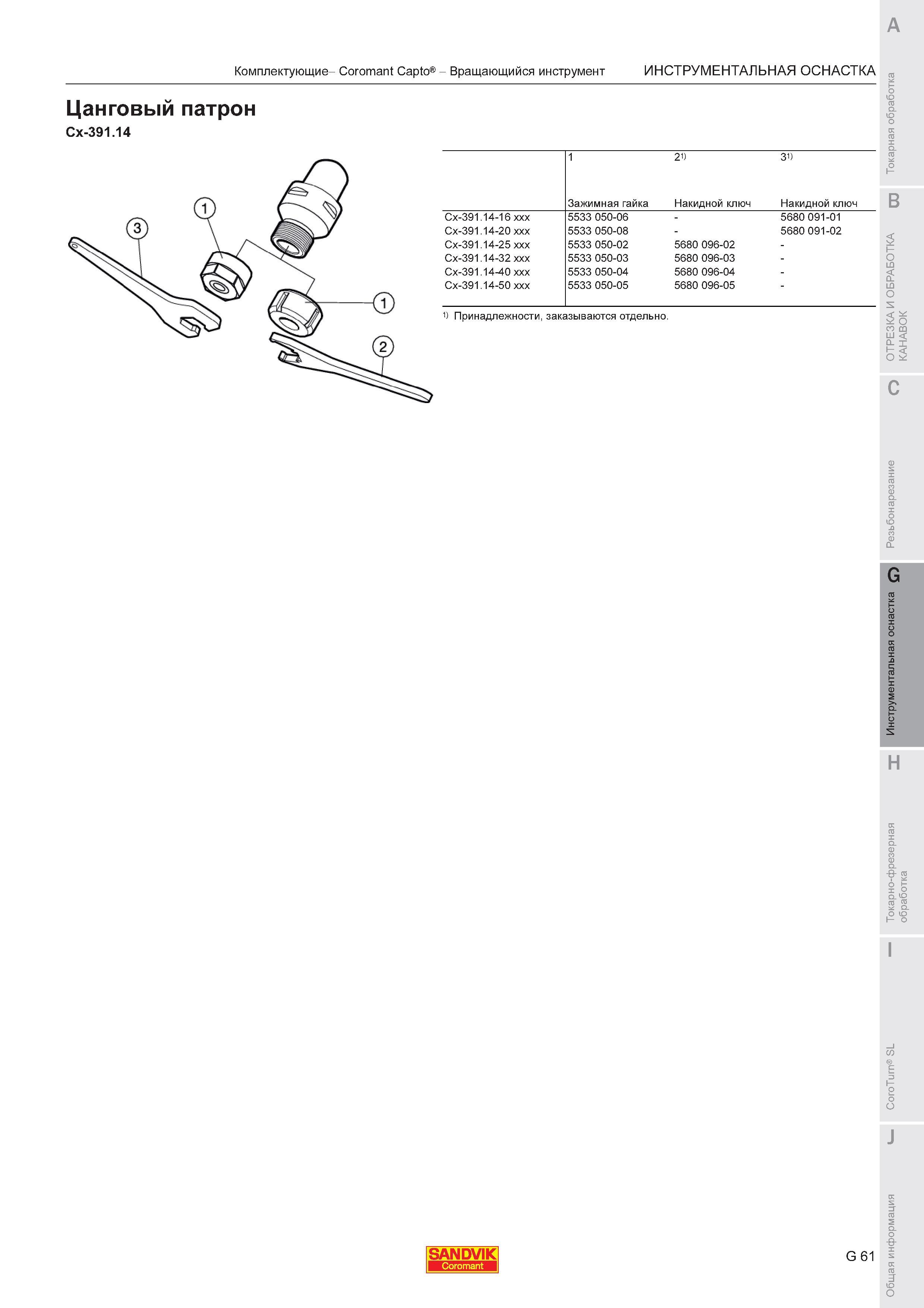 737  Каталог SANDVIK COROMANT 2011 Токарный инструмент и инструментальная оснастка для металлорежущих станков и обрабатывающих центров с ЧПУ Стр. G61