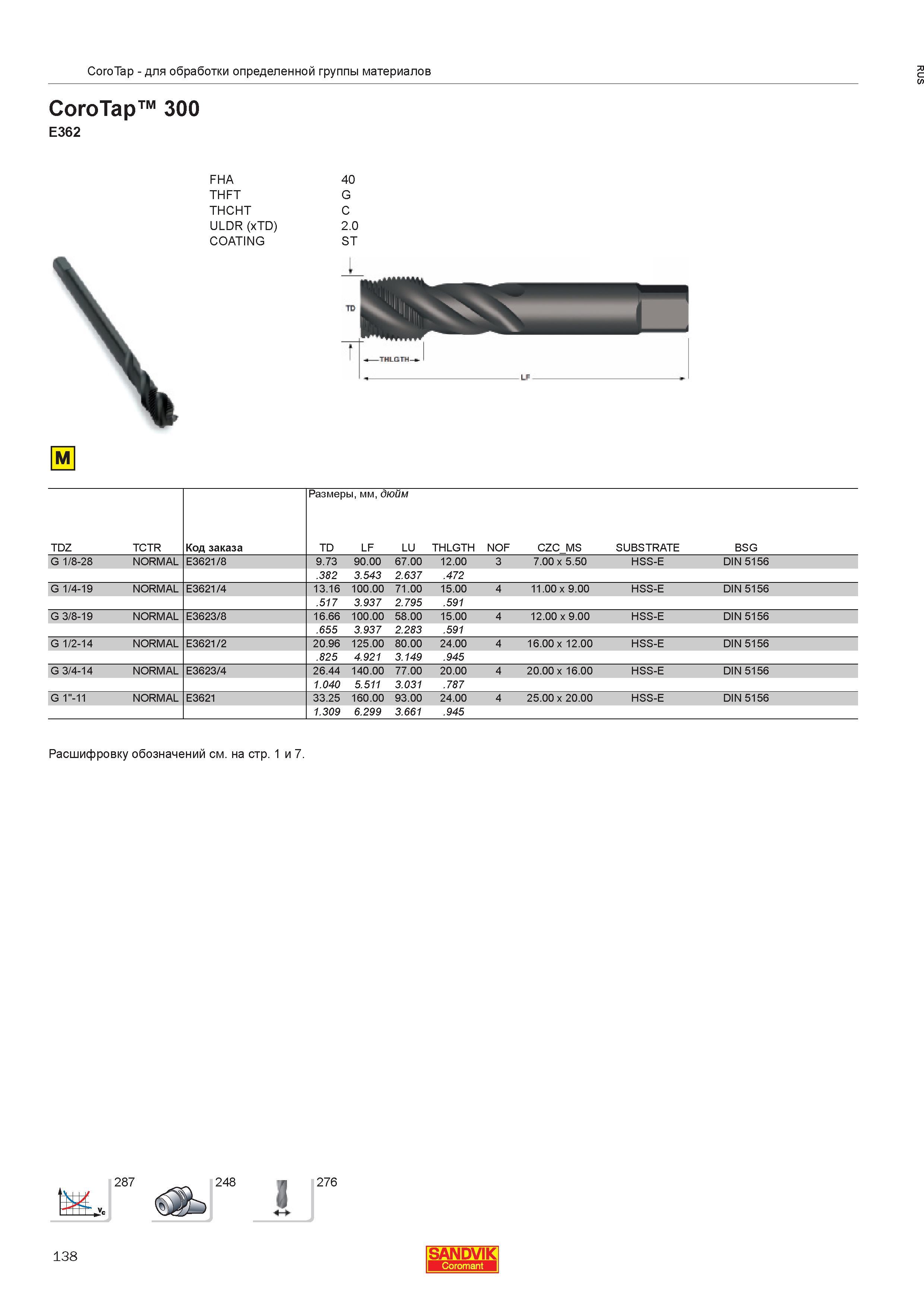 140  Каталог SANDVIK COROMANT 2013 Метчики и инструментальная оснастка для резьбонарезания внутренней резьбы в отверстиях Стр. 138