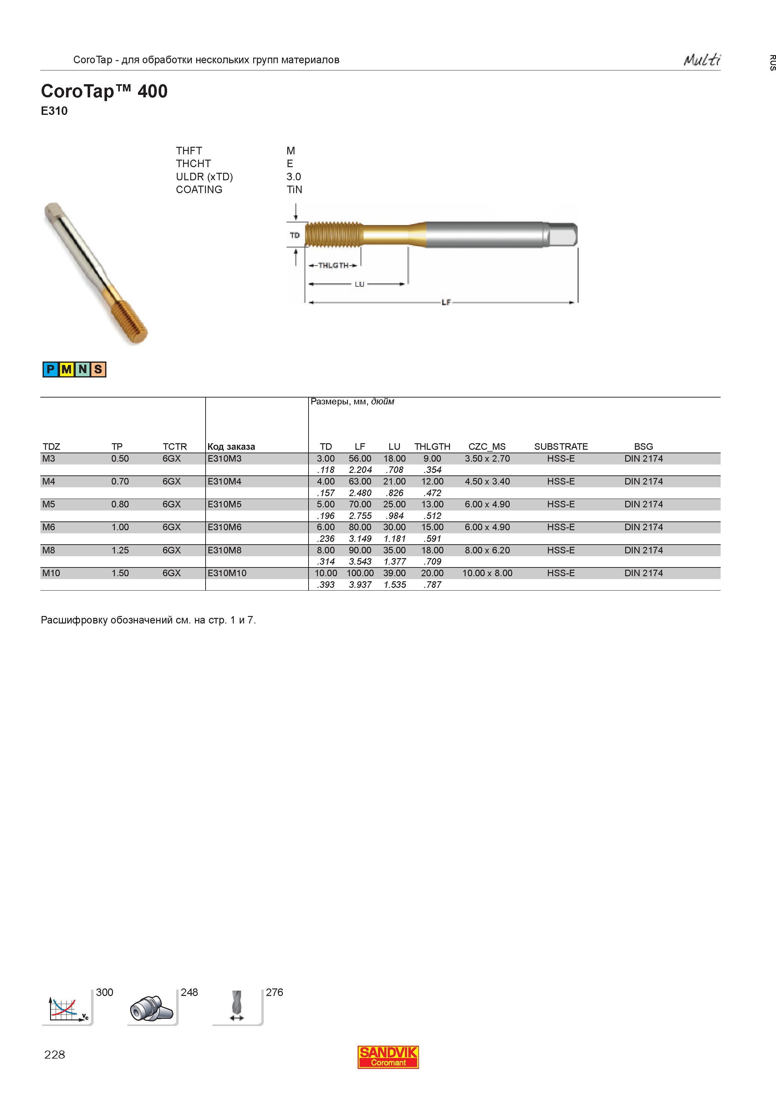 230  Каталог SANDVIK COROMANT 2013 Метчики и инструментальная оснастка для резьбонарезания внутренней резьбы в отверстиях Стр. 228