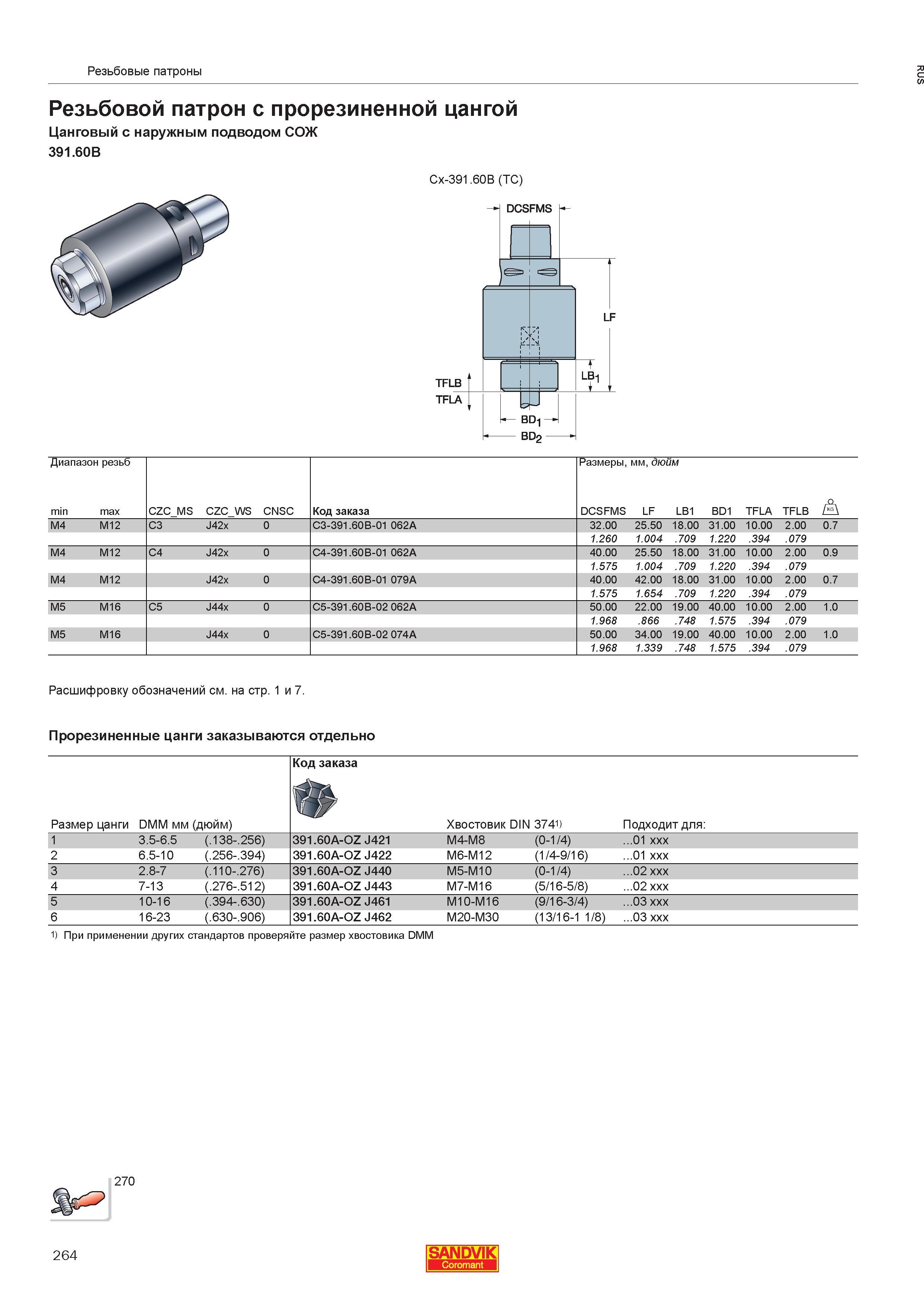 266  Каталог SANDVIK COROMANT 2013 Метчики и инструментальная оснастка для резьбонарезания внутренней резьбы в отверстиях Стр. 264