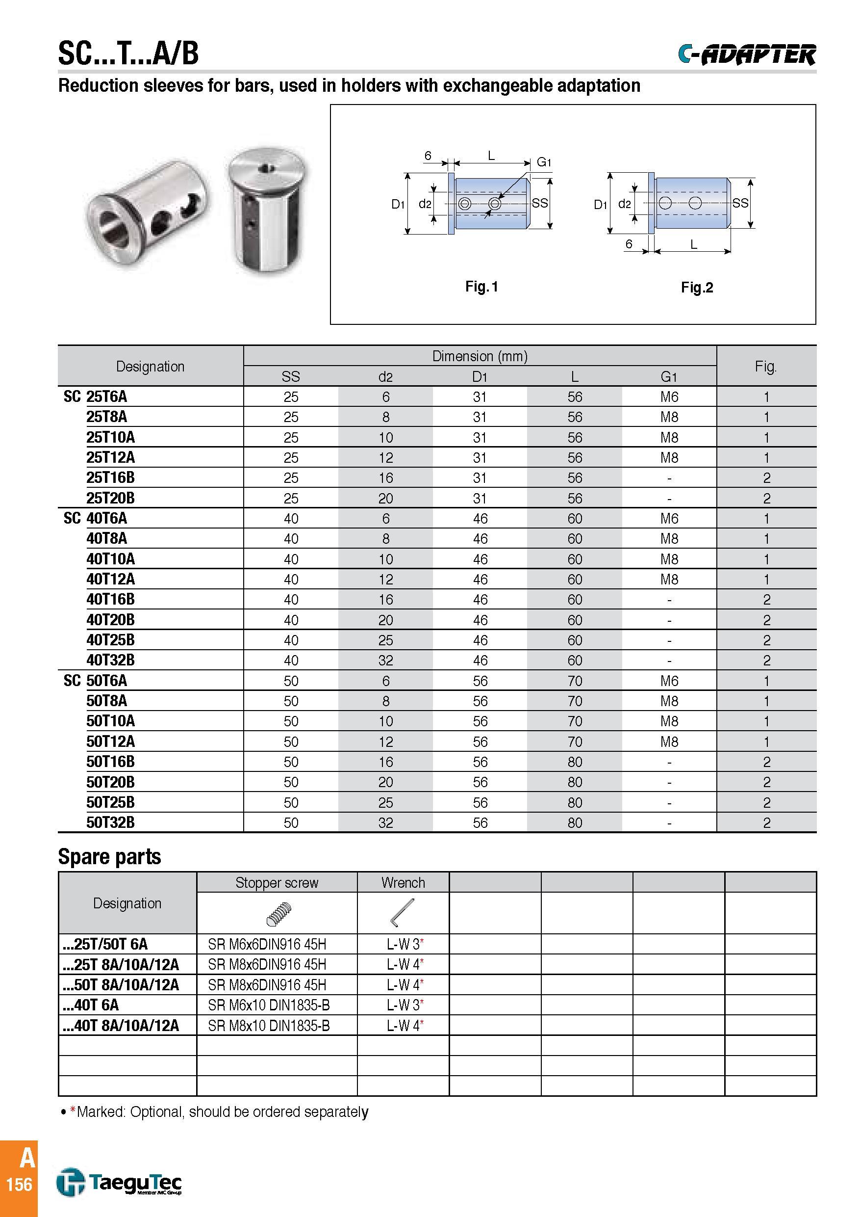 159 SC T A/B -fiufiFTER Reduction sleeves for bars, used in holders with exchangeable adaptation 'V ri Designation Dimension (mm) Fig SS d2 D1 L G1 SC 25T Каталог TAEGUTEC 2016 Металлорежущий инструмент для токарных станков Резцы Державки Сменные режущие пластины Сверла монолитные и сборные Стр. A156 ENG