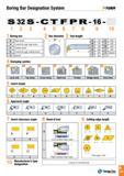 166 Boring Bar Designation System -Tunri S32S-CT F PR-16123 45678 9 10 1 Boring bar 2 Bar diameter 3 Tool length S Steel shank A Coolant through steel sha Каталог TAEGUTEC 2016 Металлорежущий инструмент для токарных станков Резцы Державки Сменные режущие пластины Сверла монолитные и сборные Стр. A163 ENG