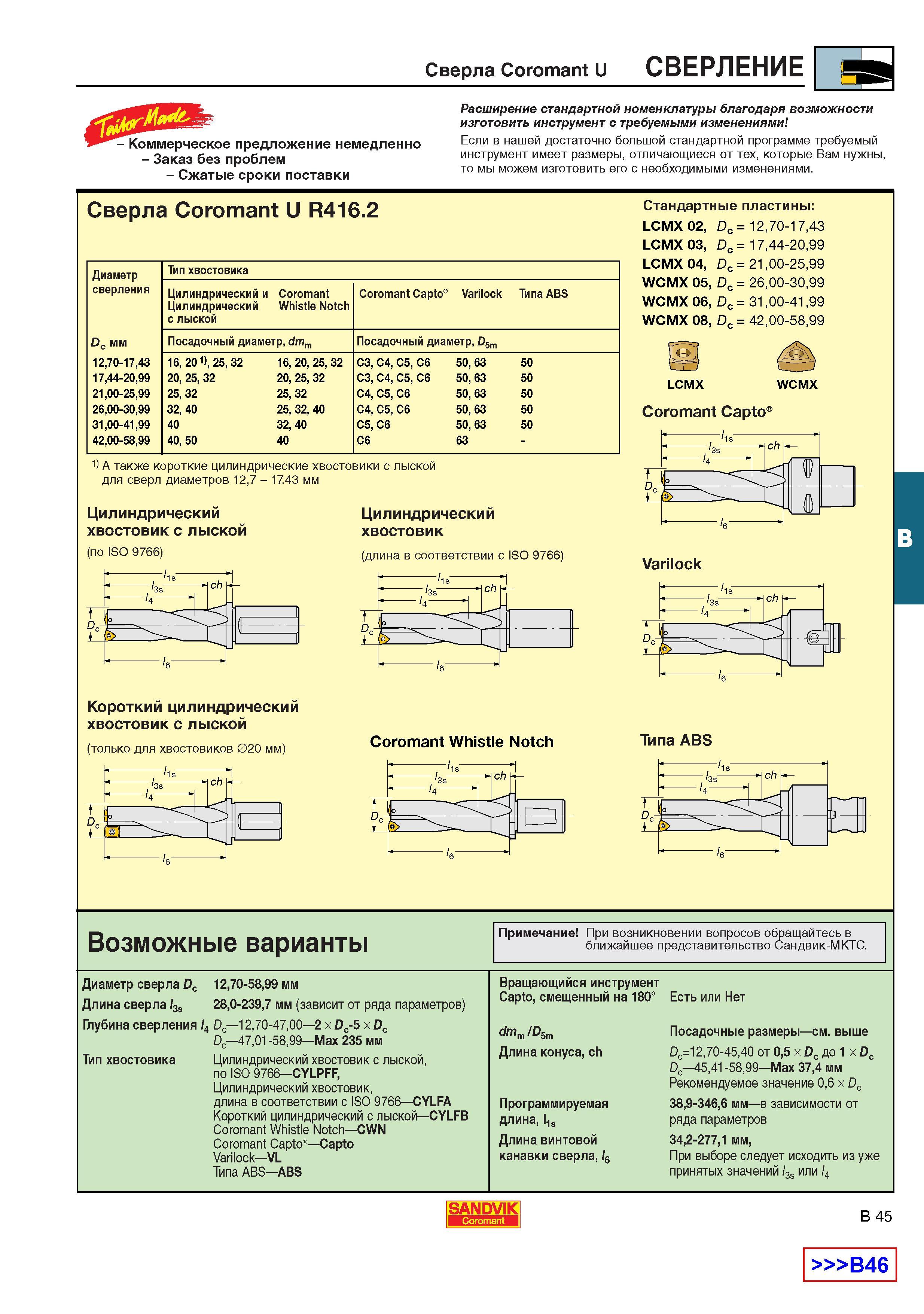 282  Каталог SANDVIK COROMANT 2001 Вращающиеся инструменты для фрезерования сверления растачивания Инструментальная оснастка для станков Стр. B45
