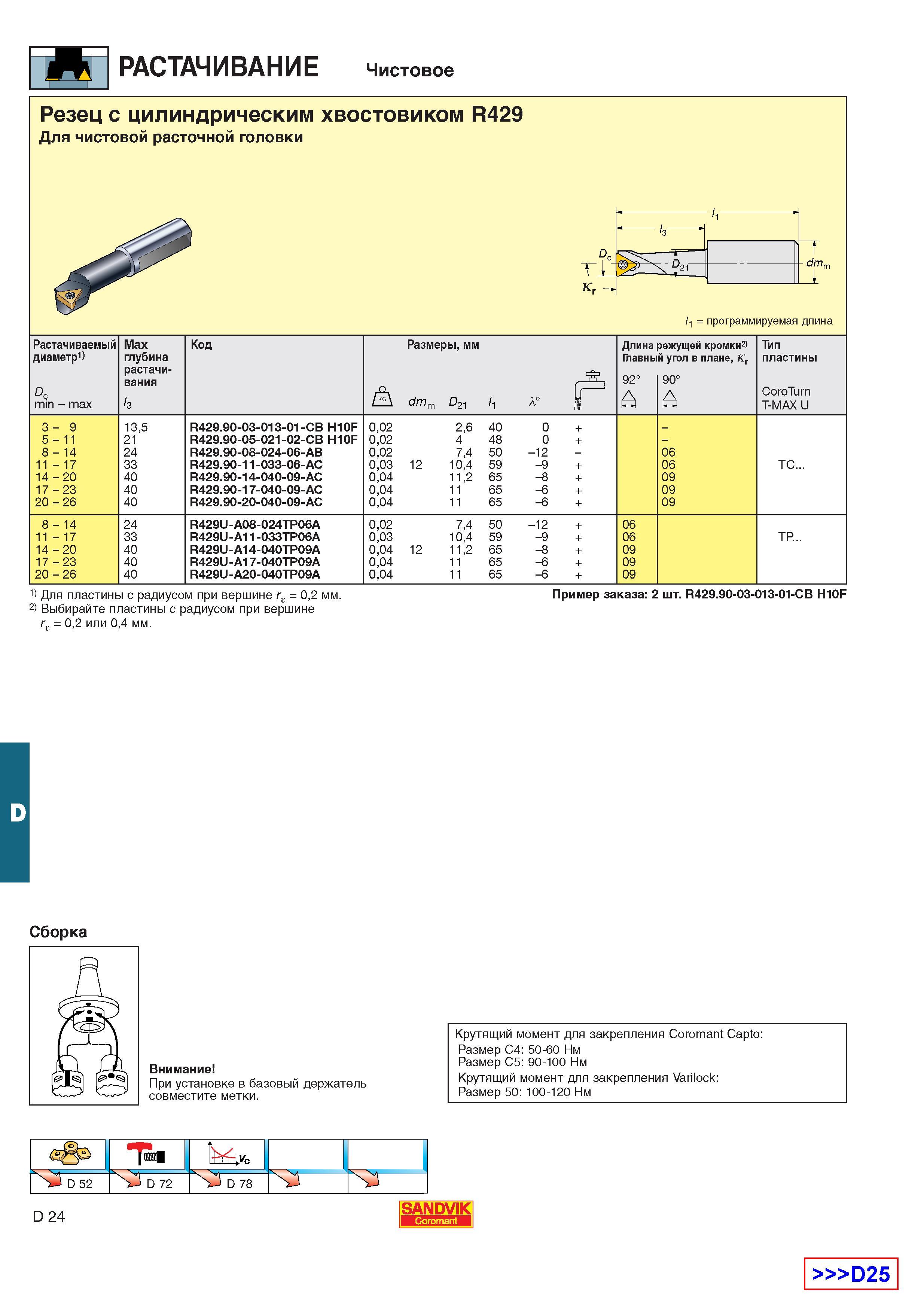 484  Каталог SANDVIK COROMANT 2001 Вращающиеся инструменты для фрезерования сверления растачивания Инструментальная оснастка для станков Стр. D24