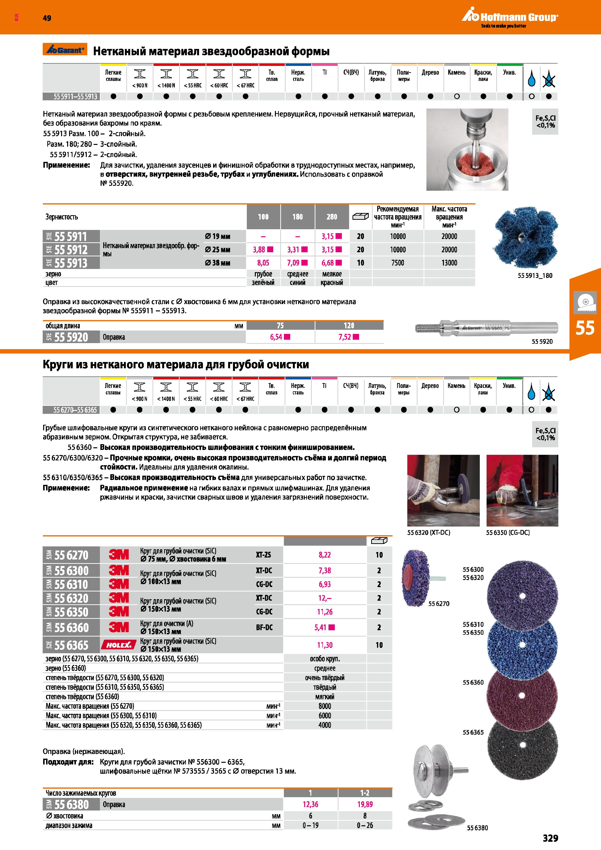 329 >Garant Нетканый материал звездообразной формы Легкие сплавы X < 900 N X <1400 N X < 55 HRC X < СО HRC X < 67 HRC Тв сплав Нерж, сталь Ti СЧ Каталог HOFFMANN GROUP 2018 Инструмент ручной Слесарный и механизированный Измерительные приборы и инструменты Производственный инвентарь Стр. 329