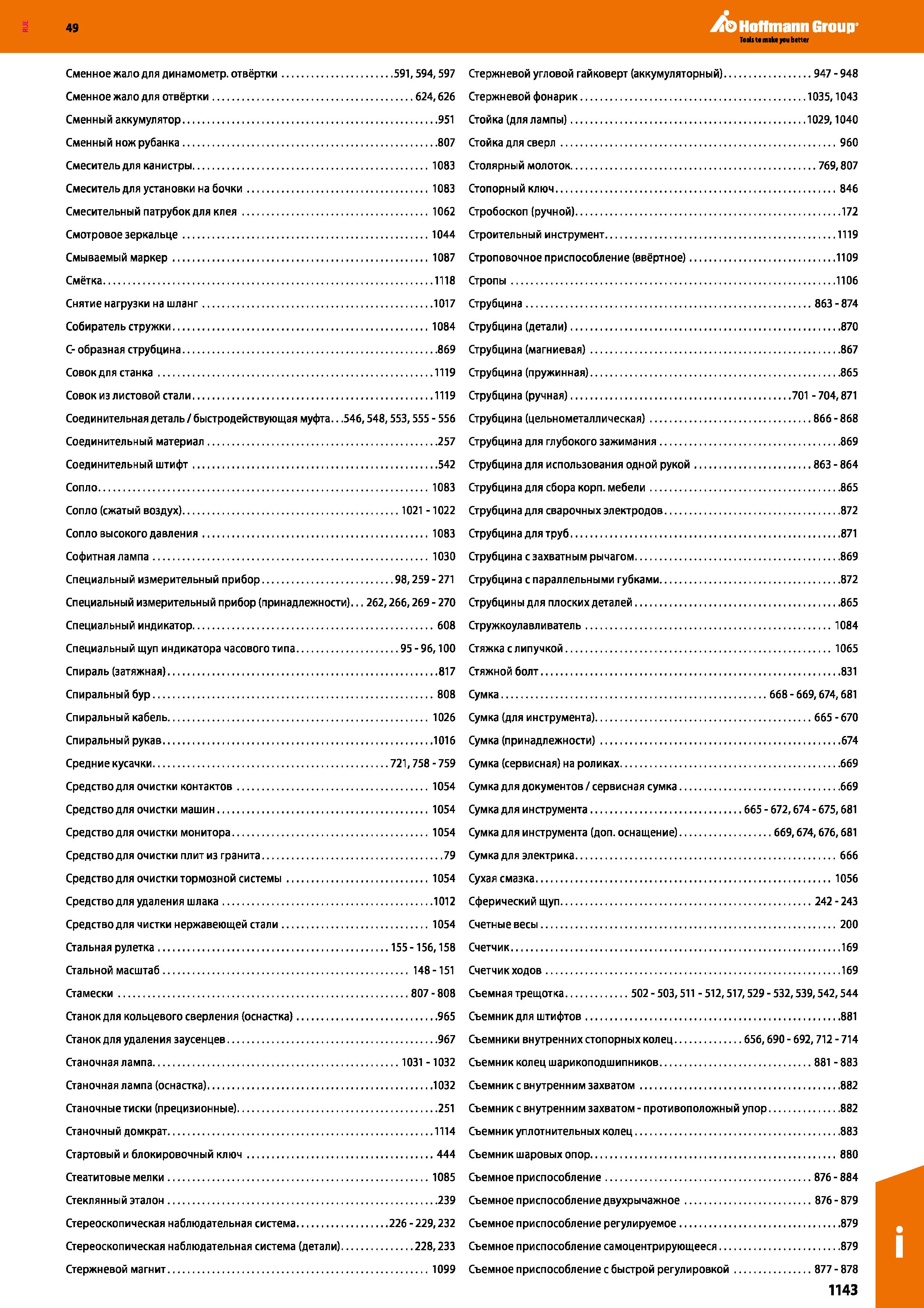1143 Сменное жало для динамометр, отвёртки 591,594,597 Сменное жало для отвёртки 624,626 Сменный аккумулятор 951 Сменный нож рубанка 807 Смесител Каталог HOFFMANN GROUP 2018 Инструмент ручной Слесарный и механизированный Измерительные приборы и инструменты Производственный инвентарь Стр. 1143
